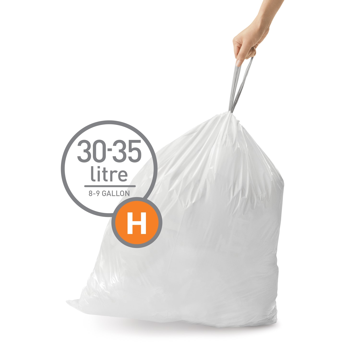 simplehuman Custom Fit Can Liners, H, 30-35L/8-9G, White, Pack Of 240 - Image 3