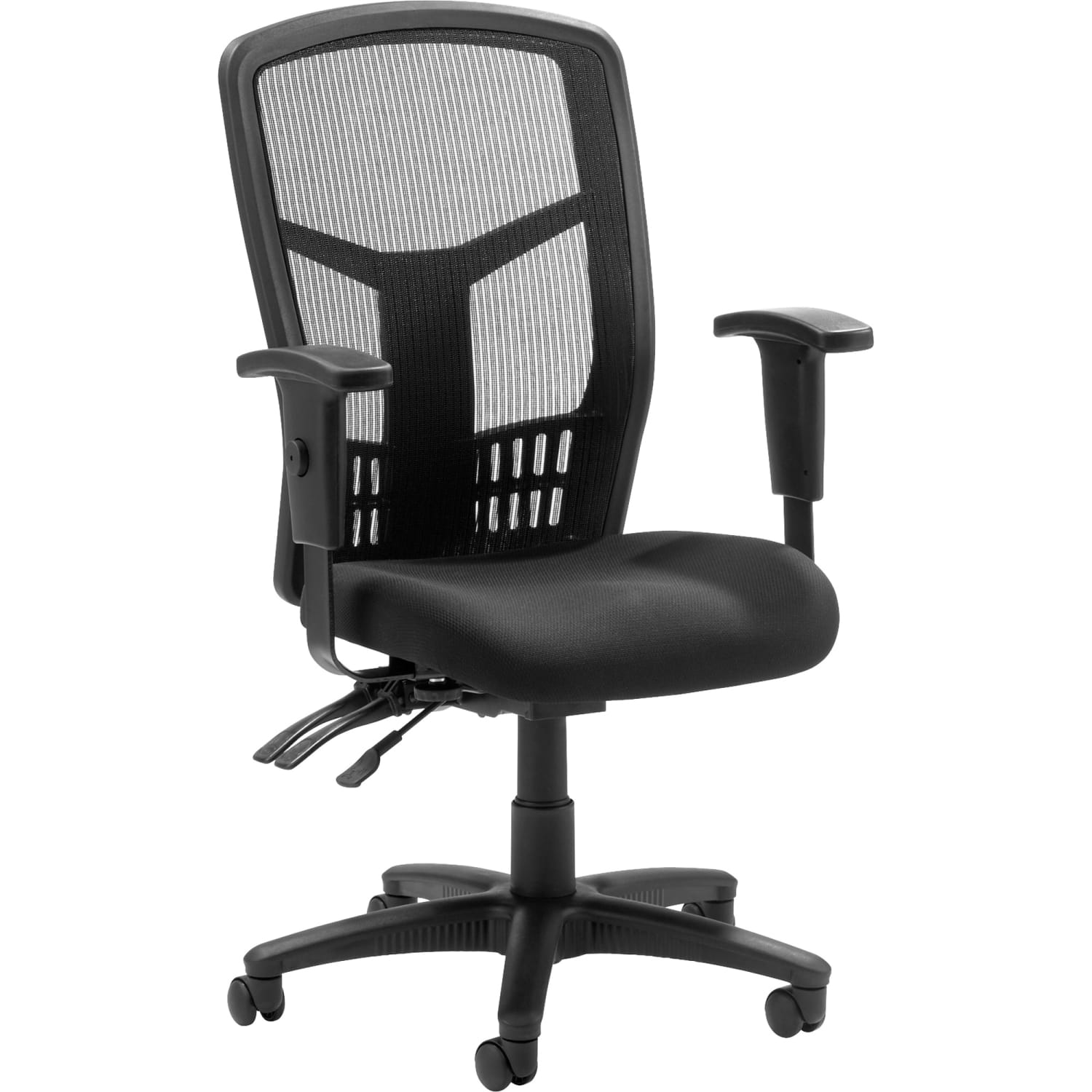 Lorell Ergomesh High-Back Multifunction Chair, Fabric Seat, Black
