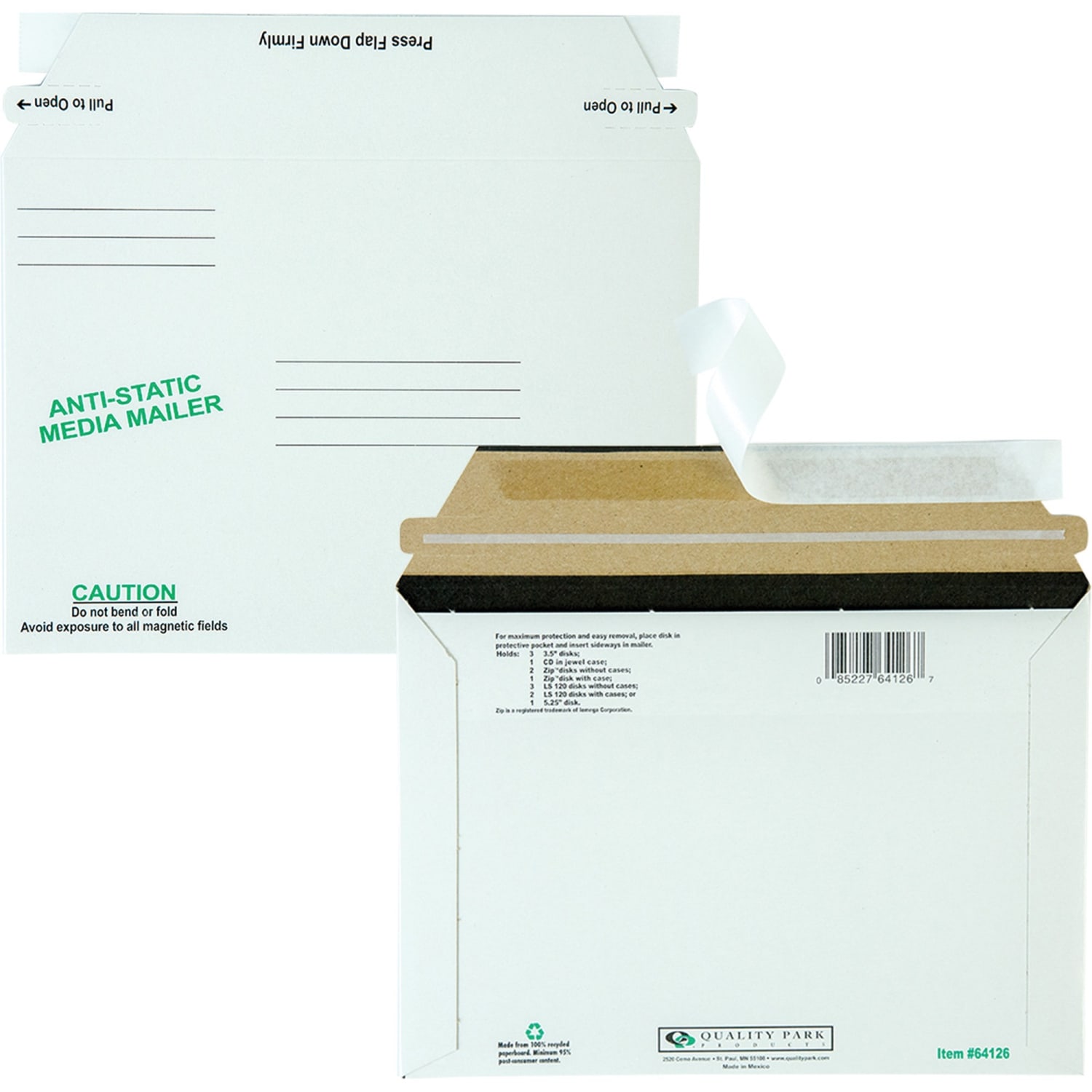 Quality Park Economy Disk/CD Mailers - CD/DVD - 6in Width x 8 5/8in Length - Self-sealing - White - Fiberboard - 25 / Box