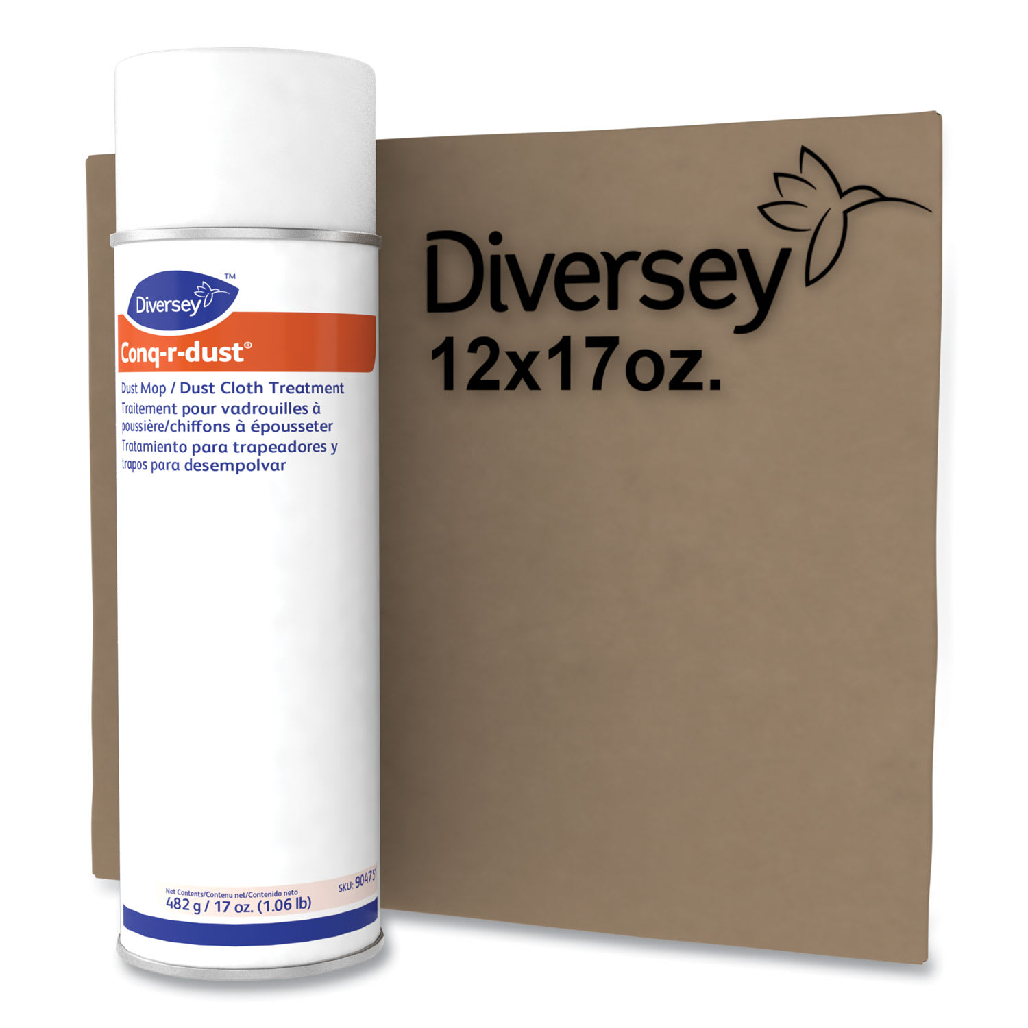 Diversey Conq-r-Dust Dust Mop/Dust Cloth Treatment, Amine Scent, 17 oz Aerosol Spray, 12/Carton - Image 5