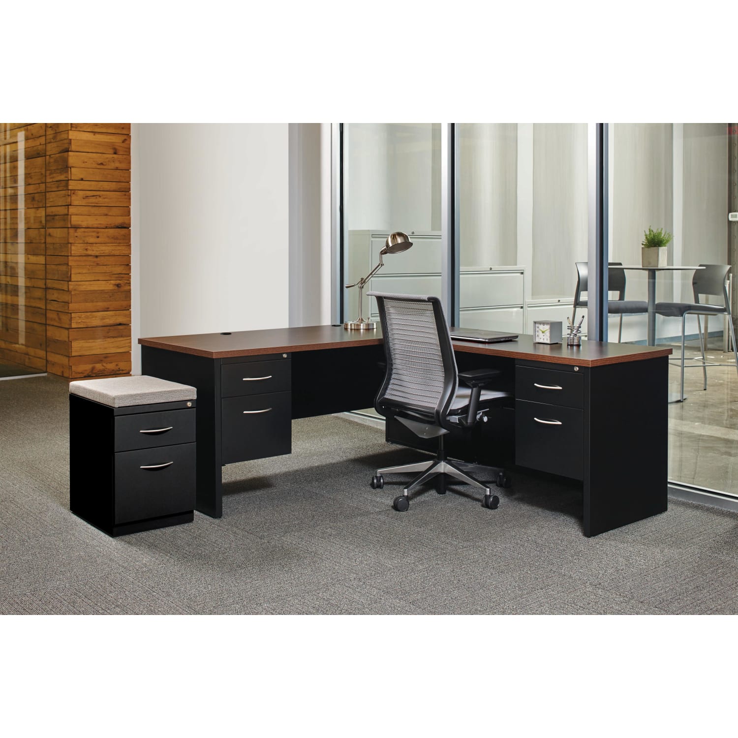 WorkPro Modular 48inW x 30inD Right Pedestal Desk, Black/Walnut - Image 3