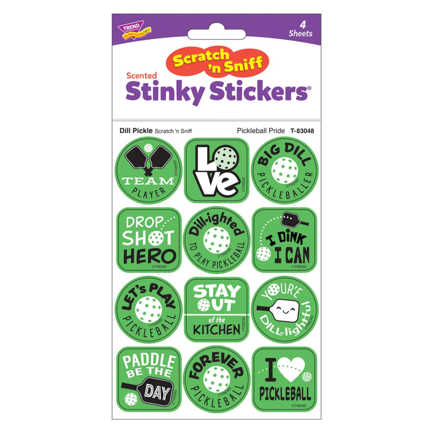 TREND Stinky Stickers, Pickleball DILL-ight, Dill Pickle Scent, 48 Per Pack, Set Of 6 Packs - Image 4