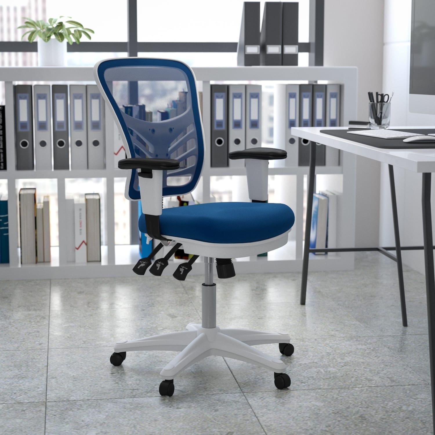 Flash Furniture Ergonomic Mesh MidBack Executive Office Chair BlueWhite PopularChairscom Flash Furniture Ergonomic Mesh Mid Back Executive Office Chair BlueWhite PopularChairscom