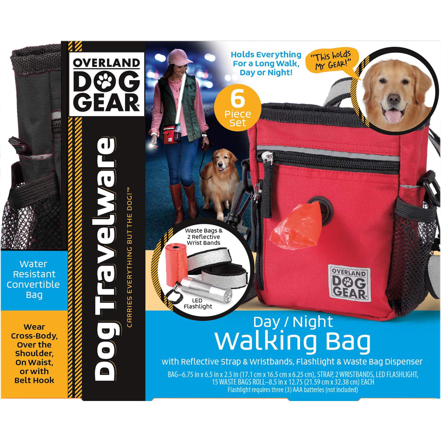 Mobile Dog Gear Day/Night 6-Piece Walking Bag, 7inH x 2inW x 6inD, Black - Image 3