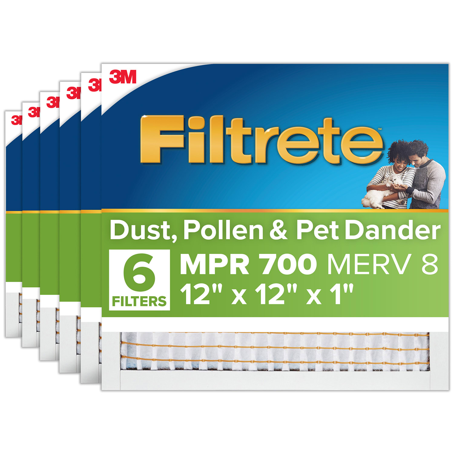 Filtrete 12 x 12 x 1 Air Filter, 6 HVAC Filters, MPR 700, MERV 8, Optimized HVAC Airflow, Dust, Pollen & Pet Dander, 3 Month AC and Furnace Filters