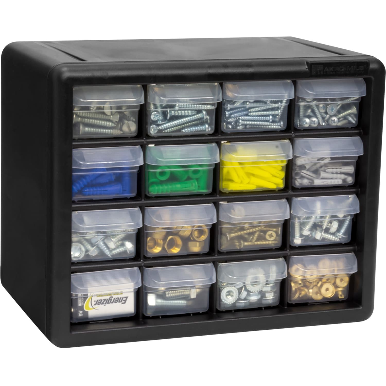 Akro-Mils 16-Drawer Plastic Storage Cabinet, 8.5in x 6.4in, Black/Clear - Image 3