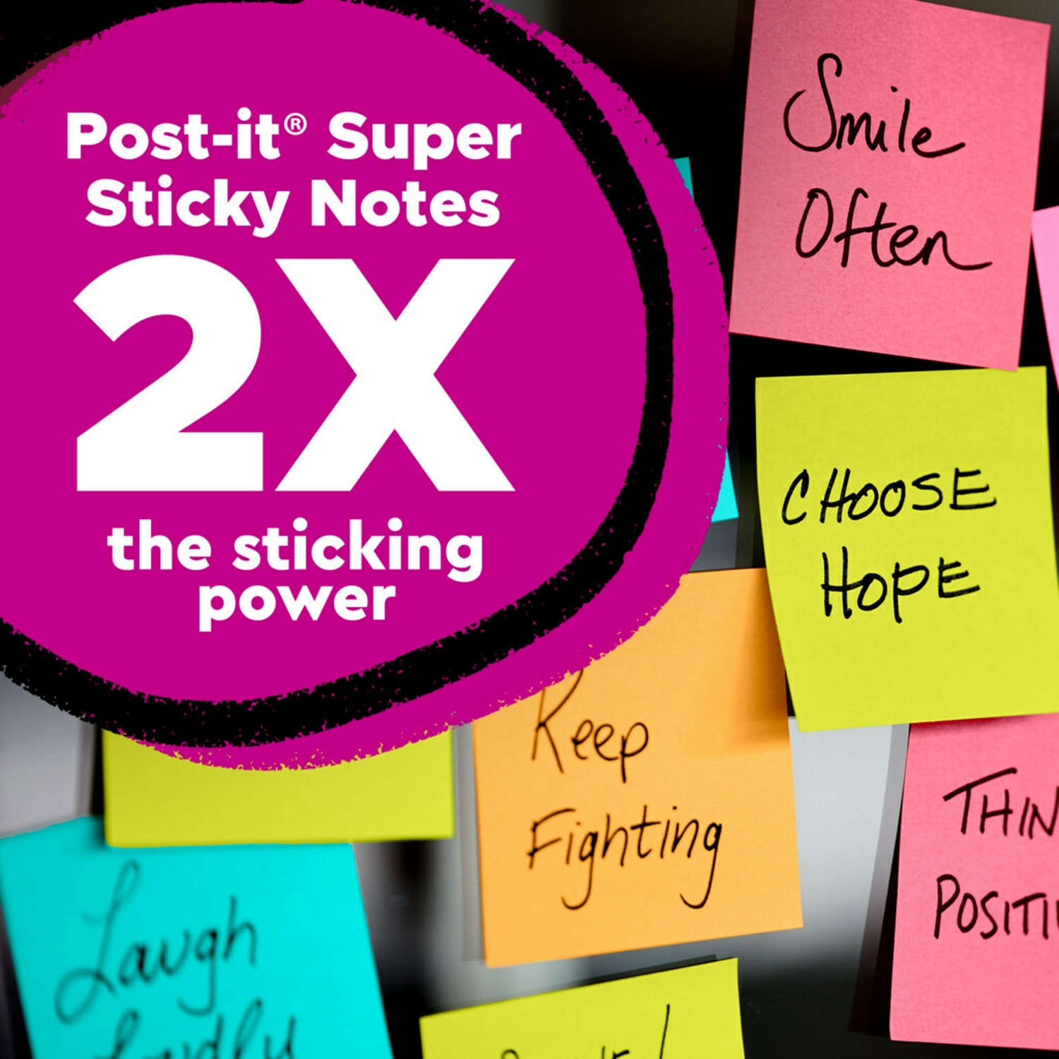 Post-it Super Sticky Notes, 6 Pads, 4 in x 4 in, 2x the Sticking Power, School Supplies and Office Products, Sticky Notes  - 6756SSJOY - Image 3