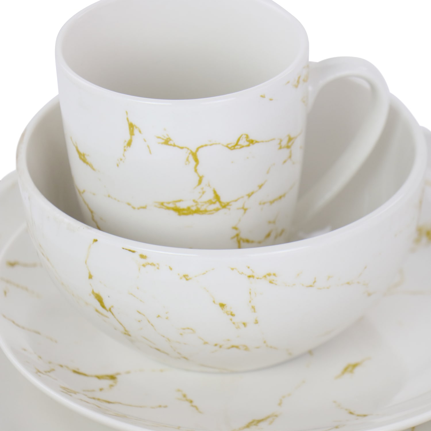 Elama Fine Marble 16-Piece Stoneware Dinnerware Set, Gold/White - Image 6