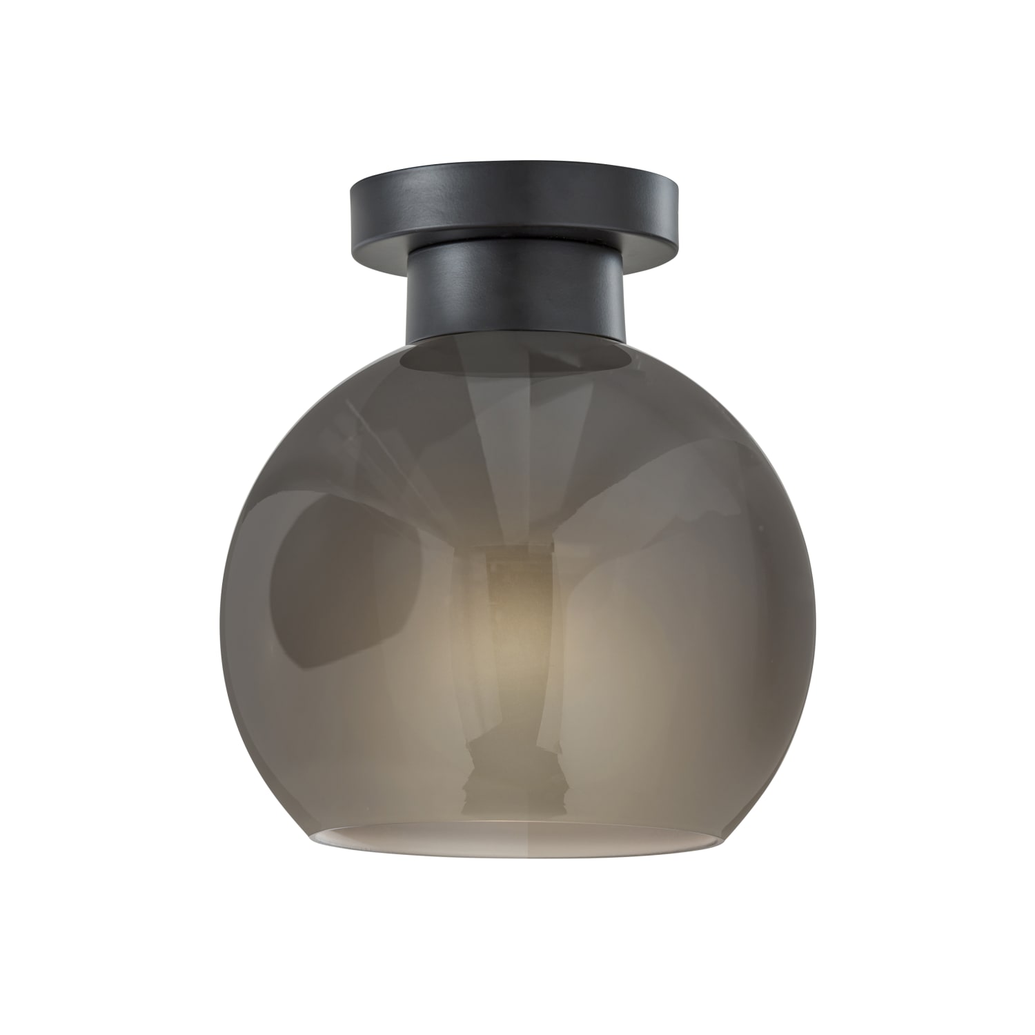 Adesso Atticus Flush Mount Lamp, 9inW, Smoked Glosted Glass Shade/Black Base