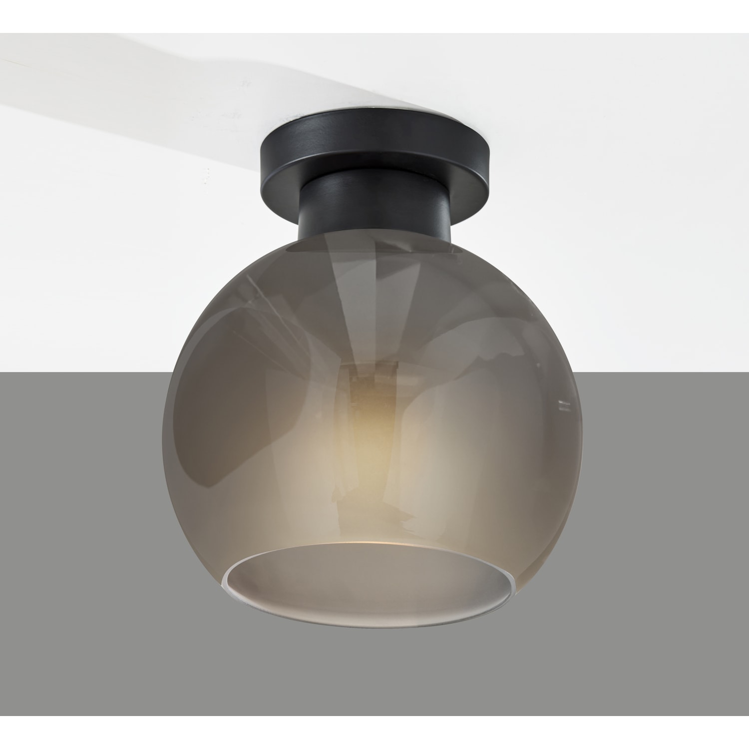 Adesso Atticus Flush Mount Lamp, 9inW, Smoked Glosted Glass Shade/Black Base - Image 3