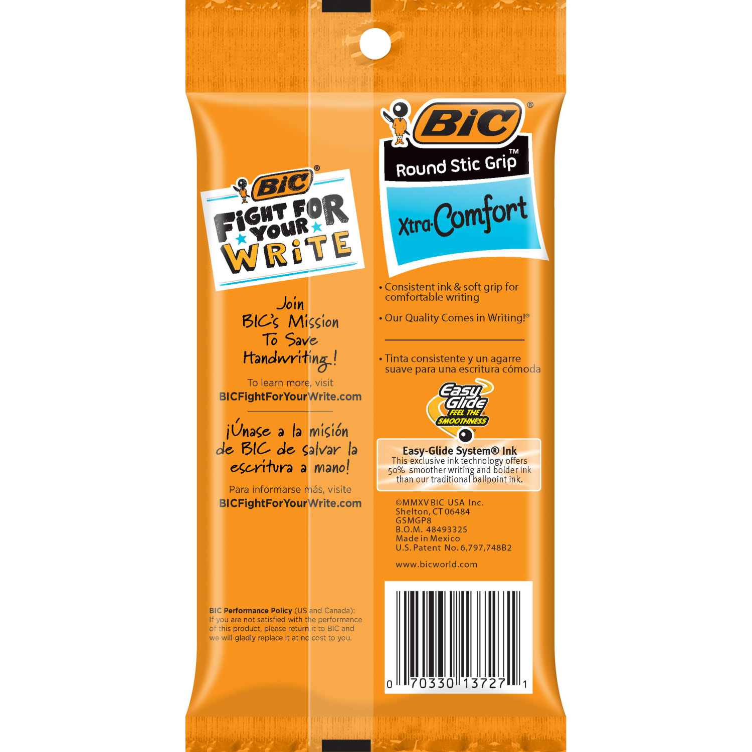 BIC Round Grip Stick, Pack Of 8, Medium Point, Blue - Image 3