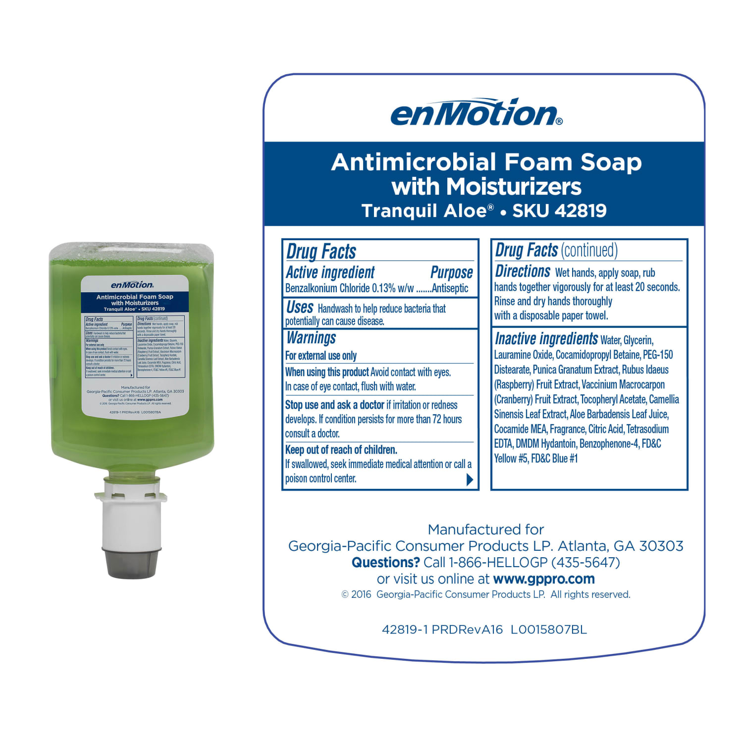 enMotion by GP PRO Gen2 Moisturizing Antimicrobial Foam Soap Dispenser Refill, Tranquil Aloe, 1,200 mL (40.58 Oz), Case Of 2 - Image 6