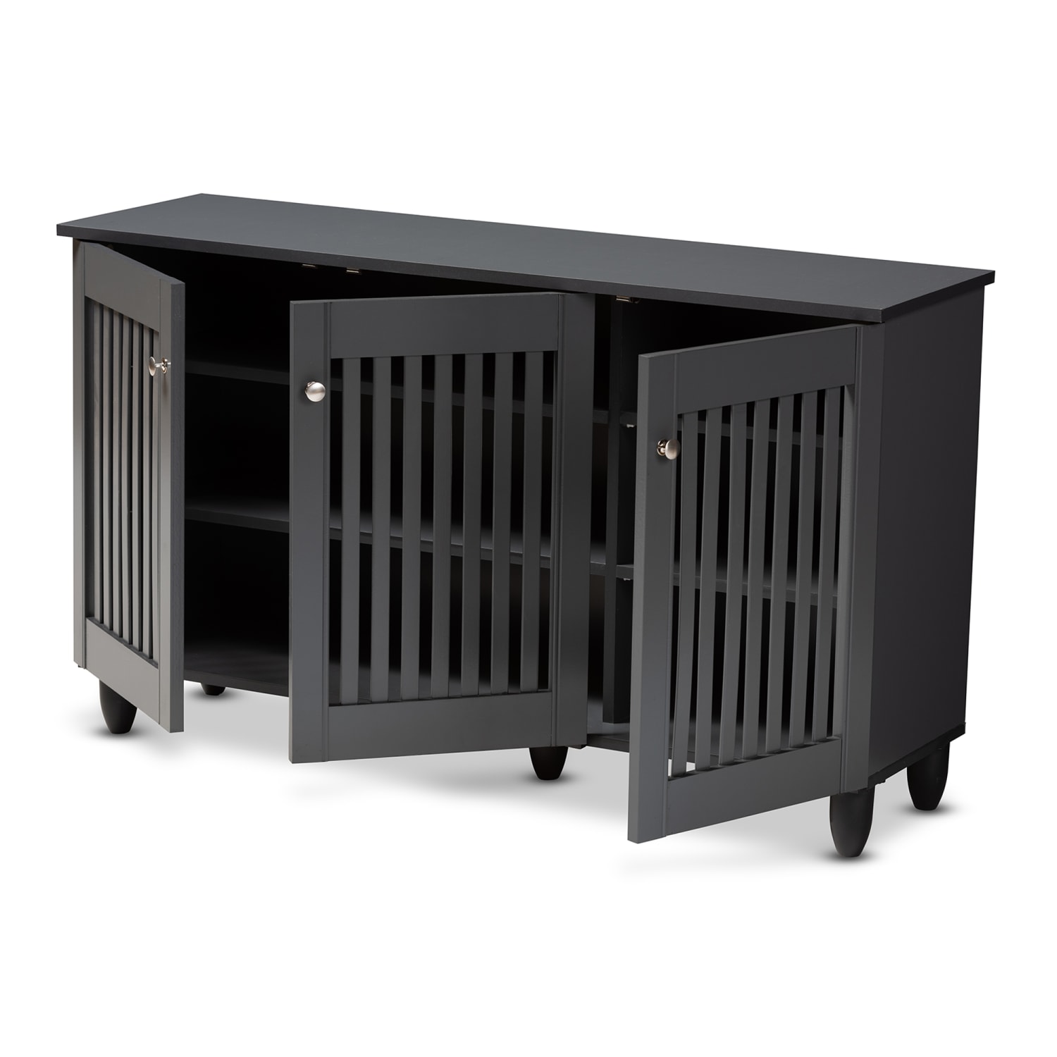 Baxton Studio Fernanda 3-Door Entryway Shoe Storage Cabinet, Dark Gray - Image 3