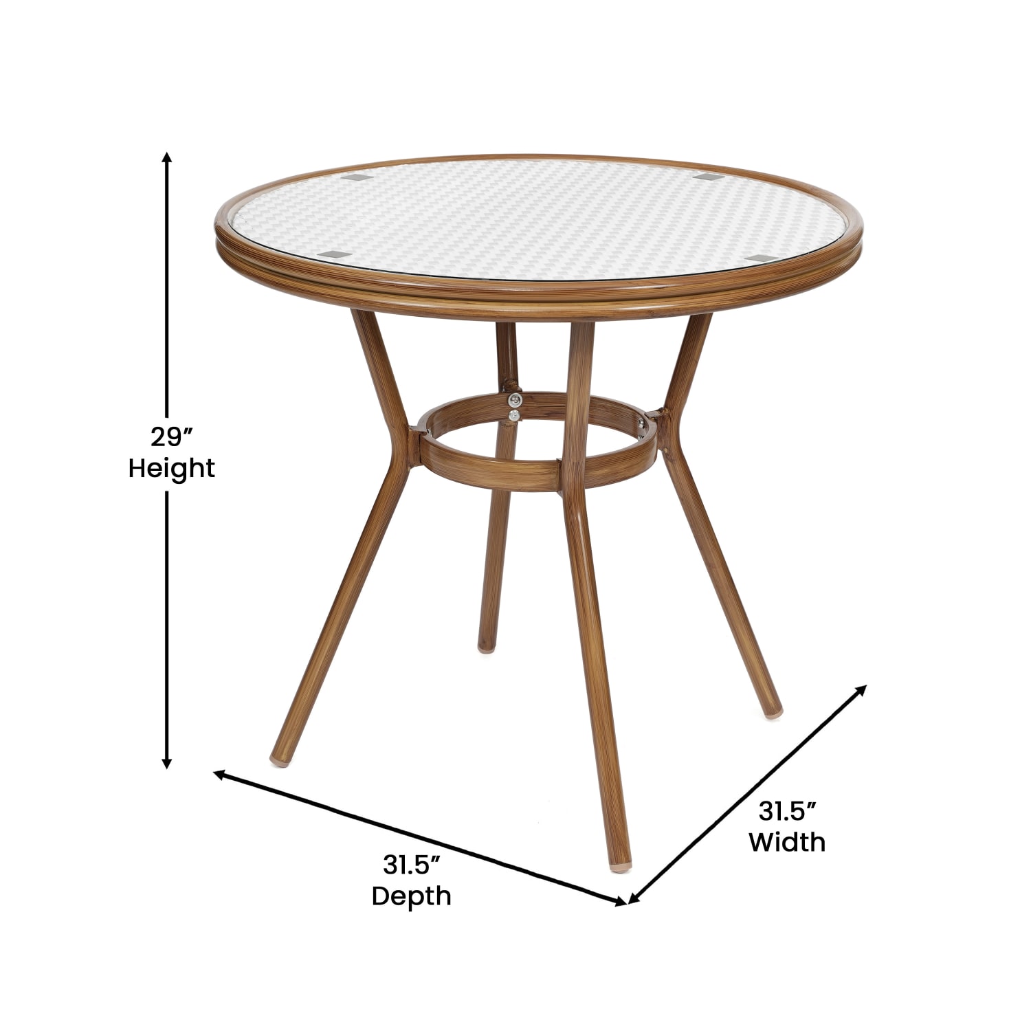 Flash Furniture Lourdes Indoor/Outdoor Commercial Bistro 31.5in Table, PE Rattan, Glass Top with 2 Stack Chairs, White & Gray Rattan/Natural Frame - Image 6
