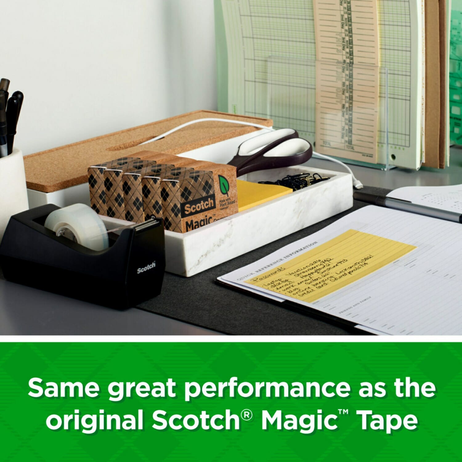 Scotch Greener Magic Tape, Invisible, 10 Tape Rolls with 1 Dispenser, 3/4 in x 900 in, 65% Recycled, Home Office Supplies and School Supplies for College and Classrooms - Image 4
