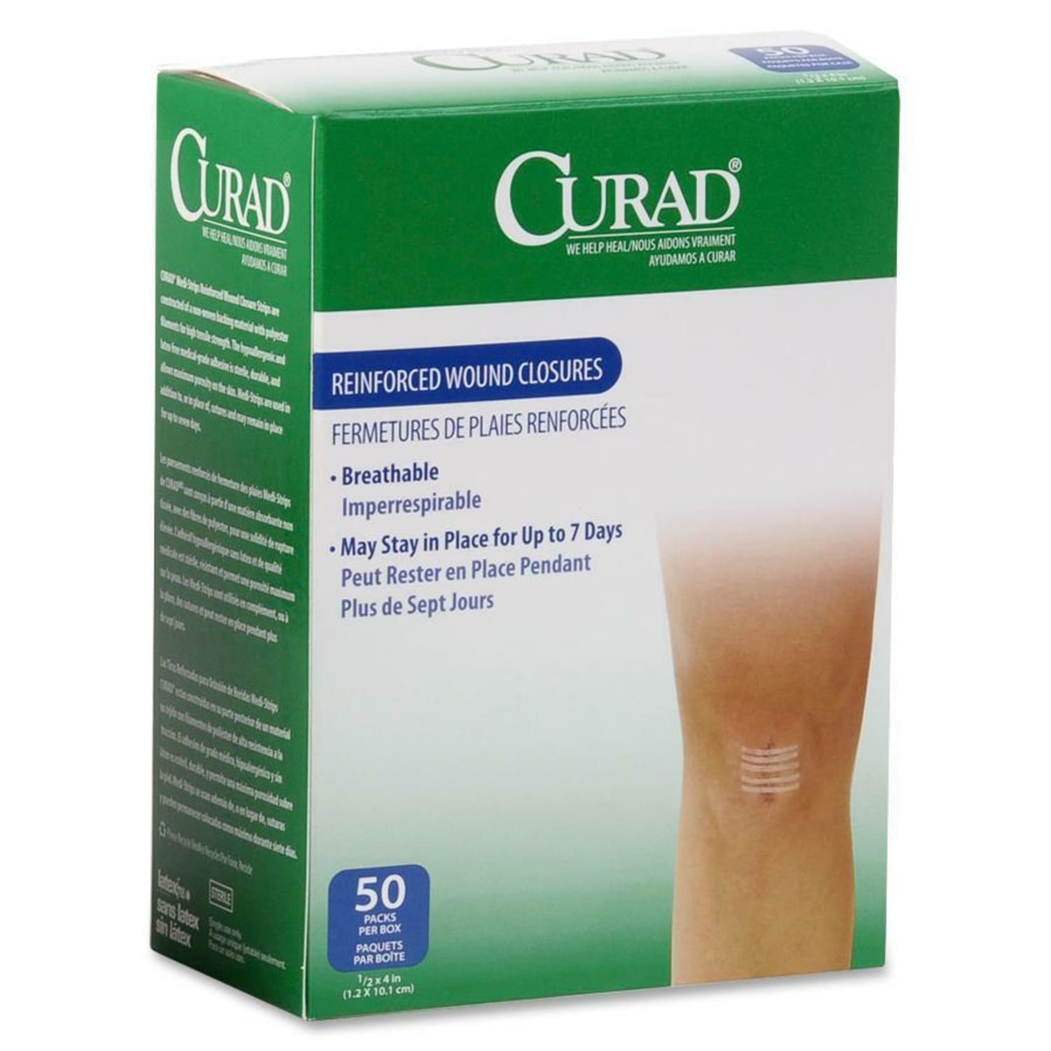 CURAD Sterile Medi-Strips Reinforced Wound Closures, 1/2in x 4in, White, 6 Per Pack, Box Of 50 Packs - Image 3