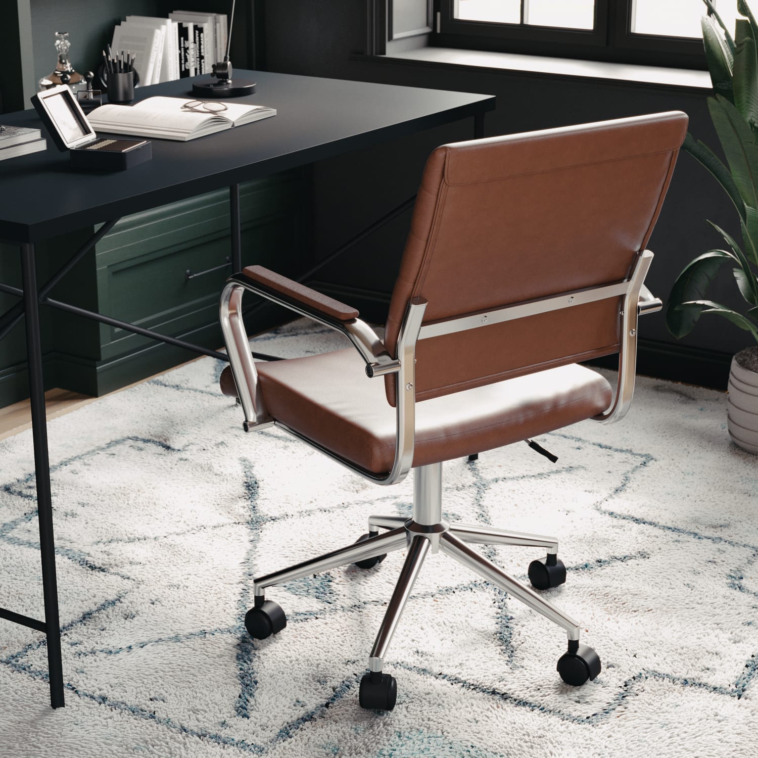 Martha Stewart Piper Faux Leather Upholstered MidBack Executive Office Chair Saddle BrownPolished Nickel PopularChairscom Martha Stewart Piper Faux Leather Upholstered Mid Back Executive Office Chair Saddle BrownPolished Nickel PopularChairscom