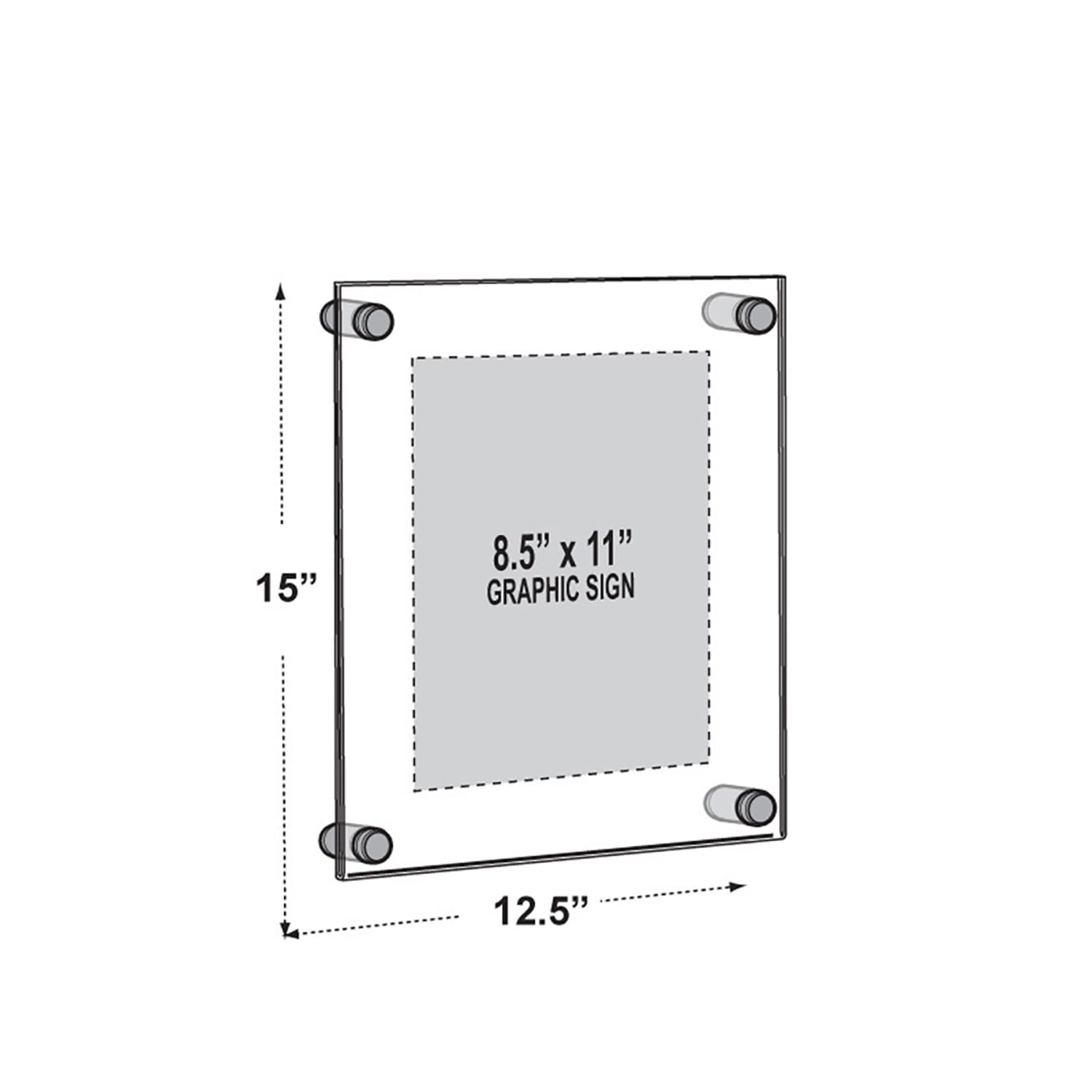 Azar Displays Graphic Size Acrylic Vertical/Horizontal Standoff Sign Holder, 8 1/2in x 11in, Clear - Image 5