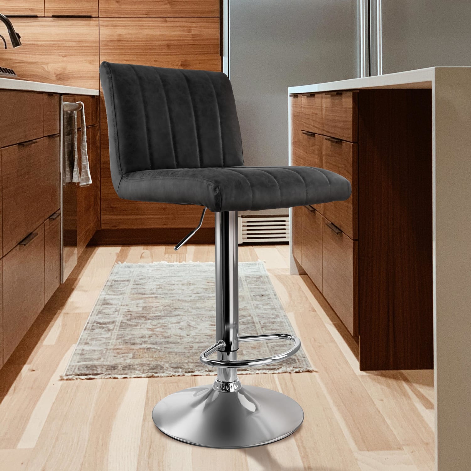 Elama Vintage Faux Leather Adjustable Bar Stools, Gray/Chrome, Set Of 2 Stools - Image 6