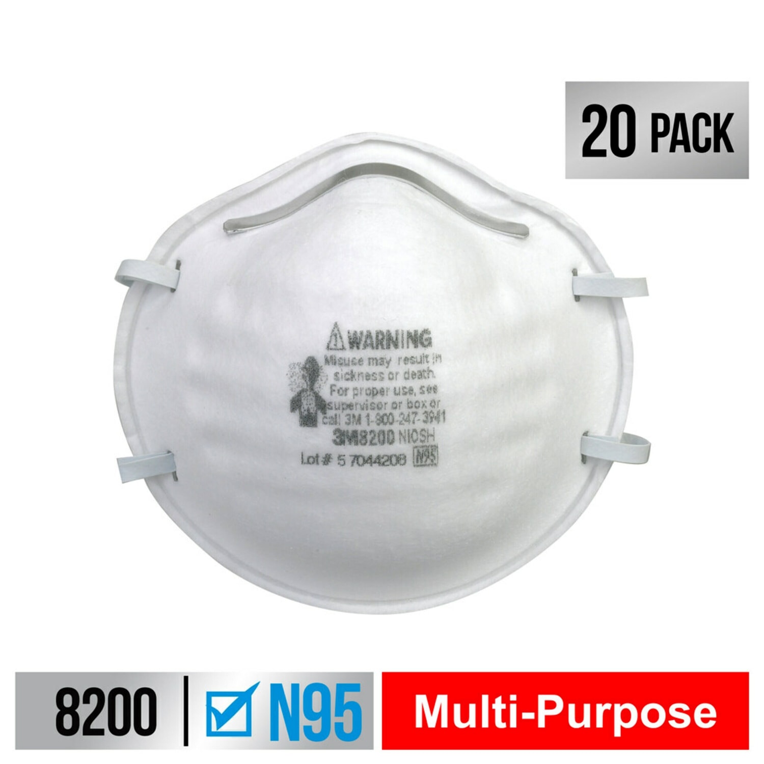 3M 8200 N95 Sanding and Fiberglass Respirator, White, 8200H20-DC, Pack of 20 - Image 3