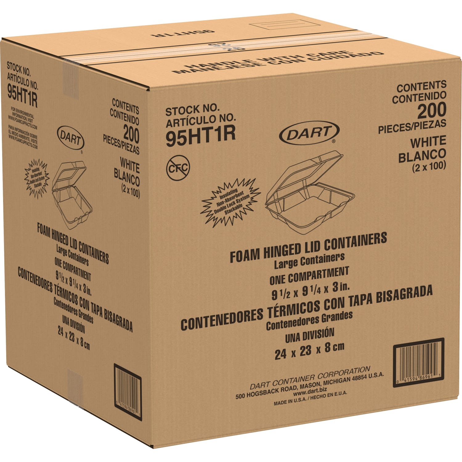 Dart Carryout Food Containers, Foam-Hinged, 1 Compartment, 9 1/2in x 9 1/4in x 3in, White, Pack Of 200 - Image 3