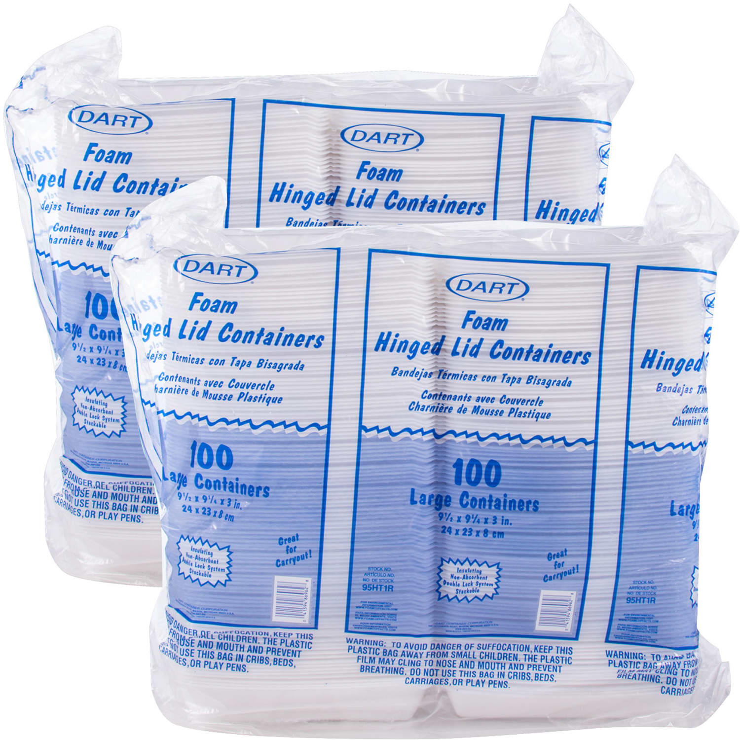 Dart Carryout Food Containers, Foam-Hinged, 1 Compartment, 9 1/2in x 9 1/4in x 3in, White, Pack Of 200 - Image 6
