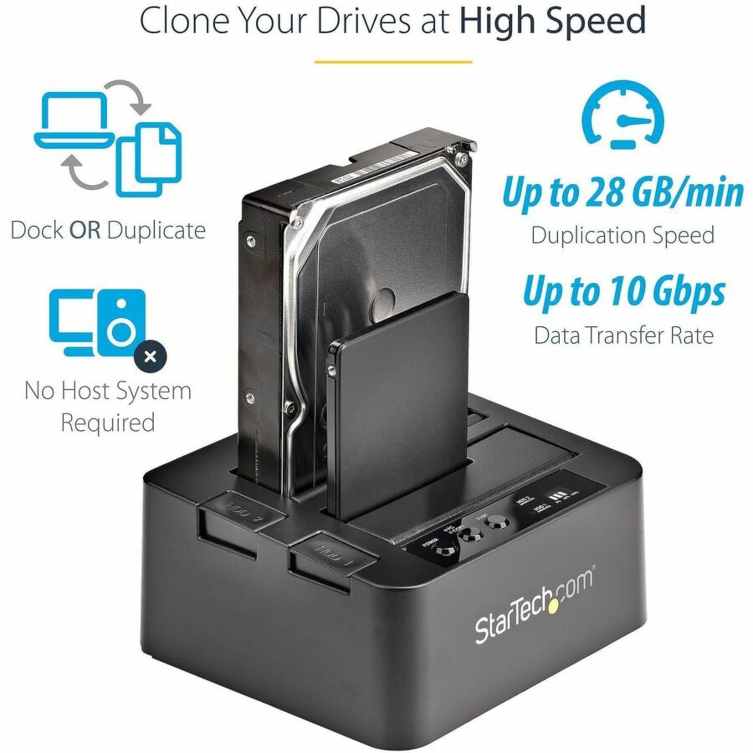 StarTech.com USB 3.1 (10Gbps) Standalone Duplicator Dock for 2.5in & 3.5in SATA SSD / HDD Drives - Image 3