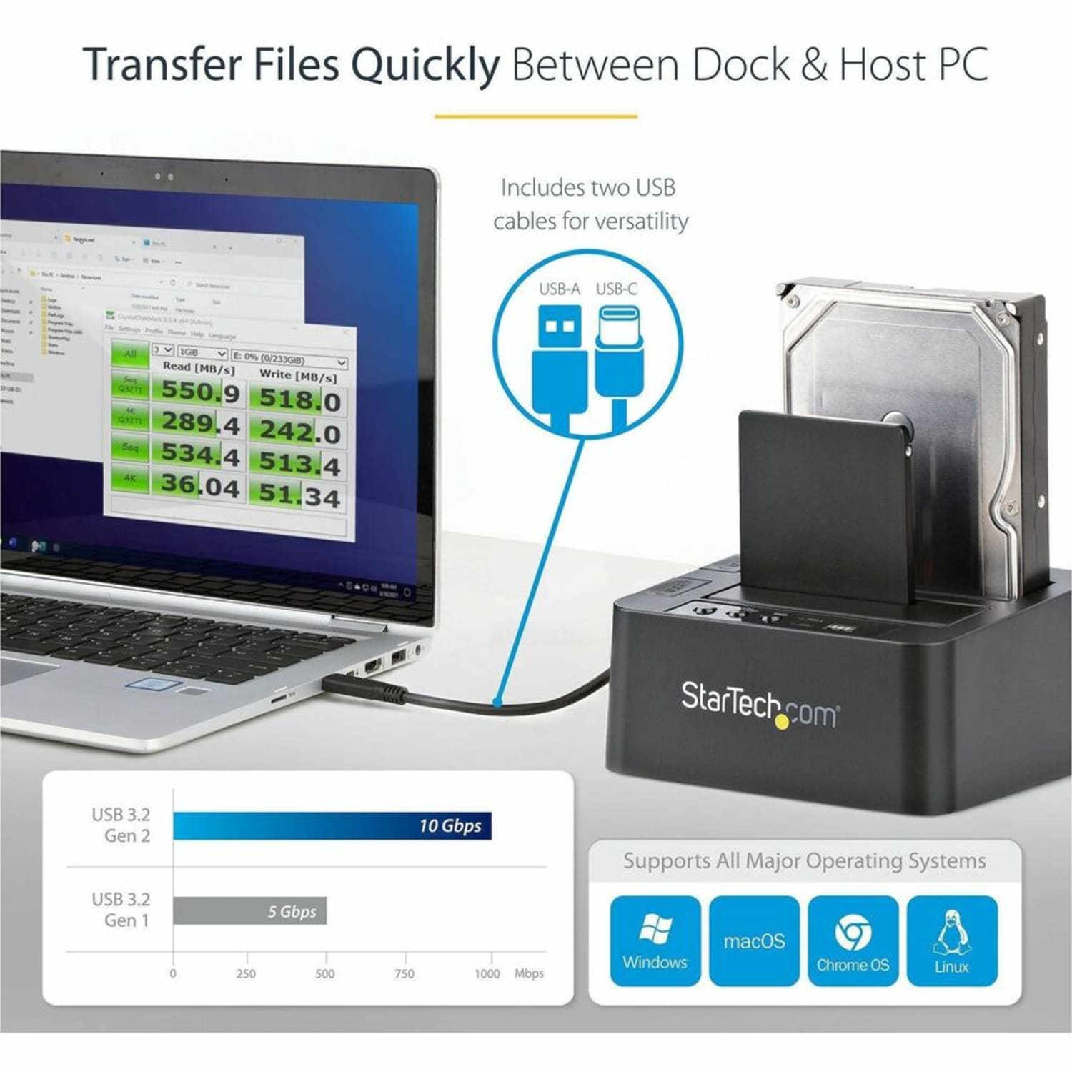 StarTech.com USB 3.1 (10Gbps) Standalone Duplicator Dock for 2.5in & 3.5in SATA SSD / HDD Drives - Image 6