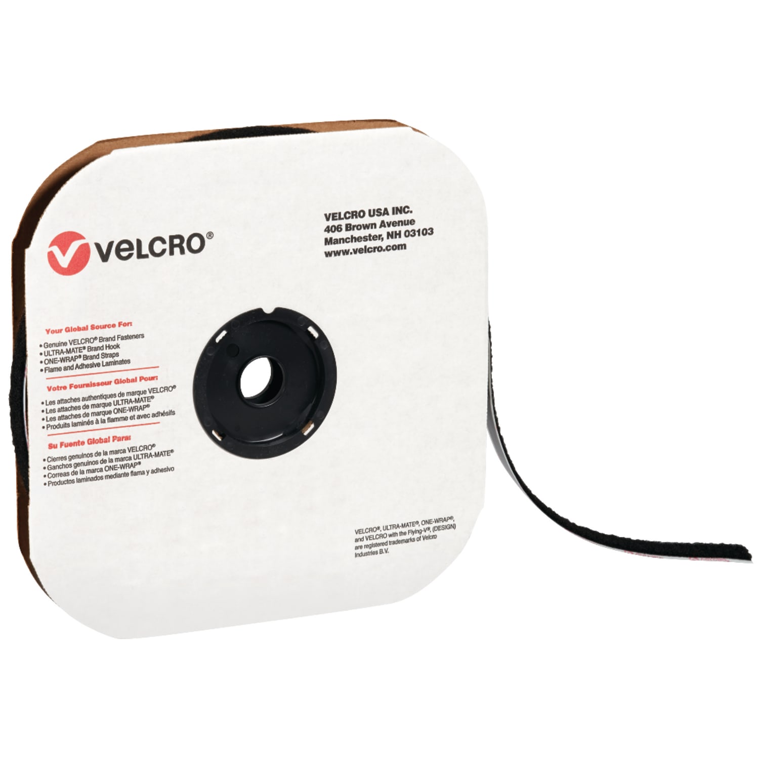VELCRO Tape Hook, 3/4in x 75ft, Individual Strips, Black