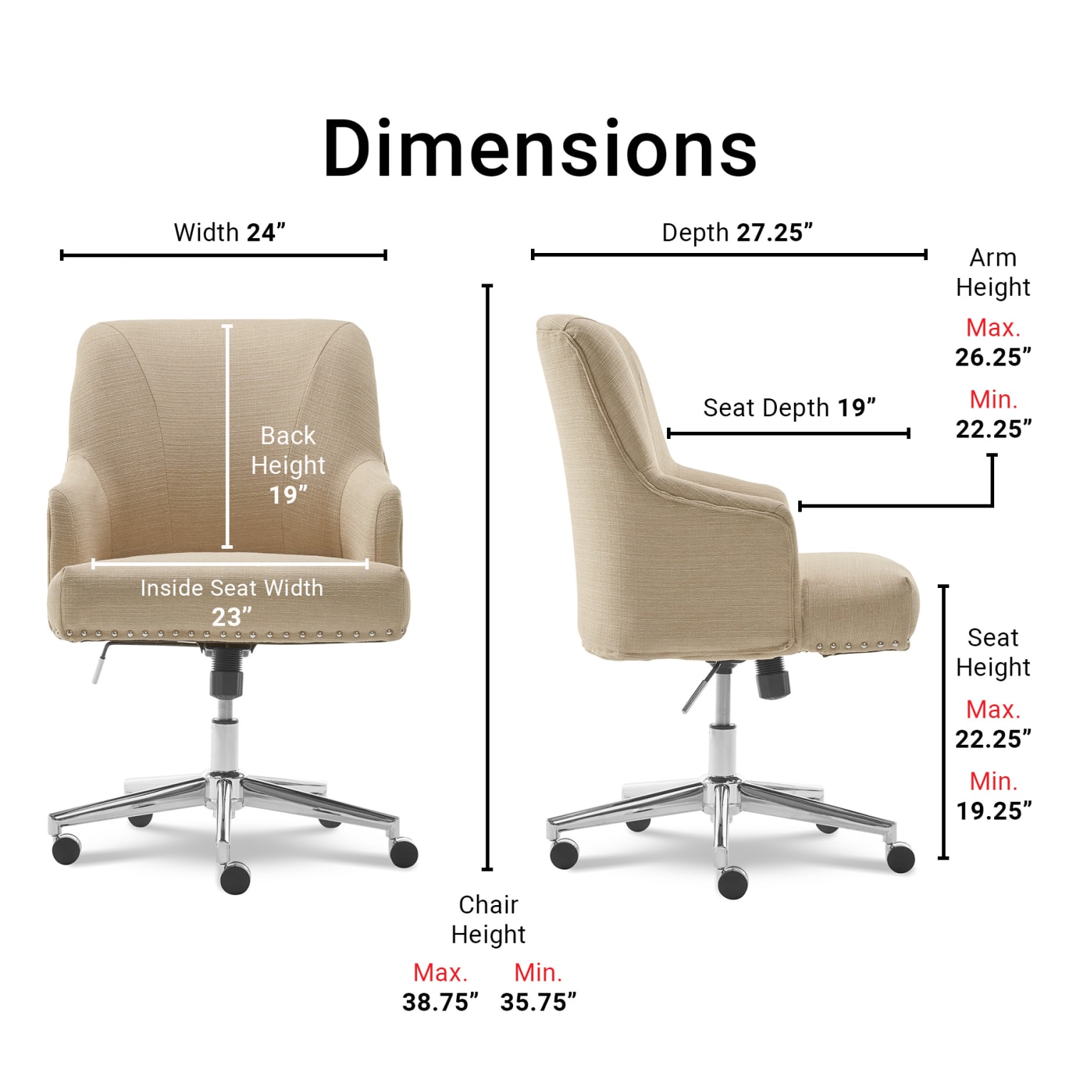 Serta® Leighton Home Fabric Mid Back Chair Stoneware BeigeChrome PopularChairscom