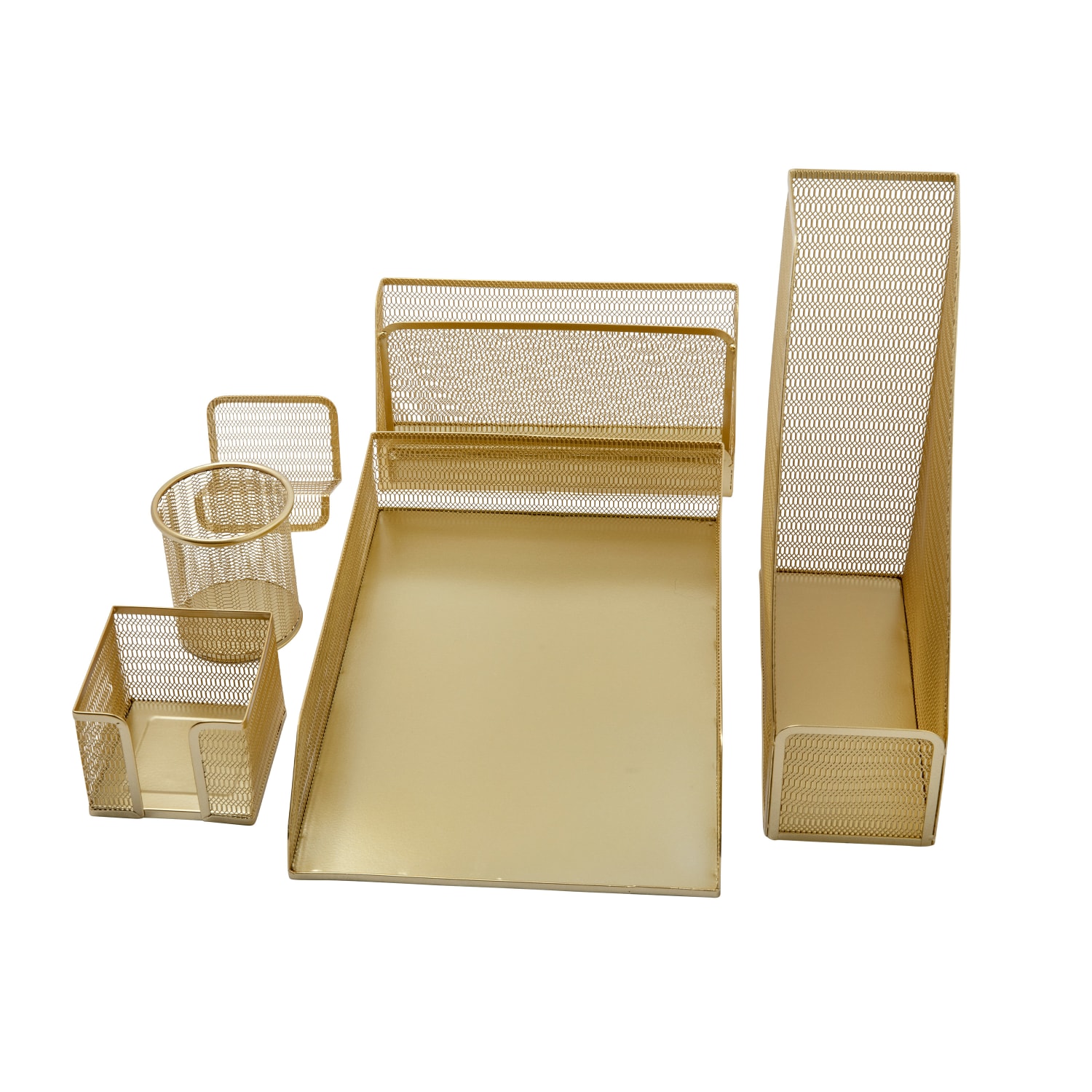 Martha Stewart Ryder Mesh Metal 6-Piece Desktop Organizer Set, Gold