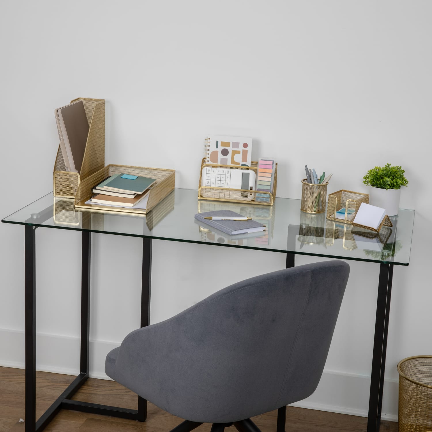 Martha Stewart Ryder Mesh Metal 6-Piece Desktop Organizer Set, Gold - Image 3