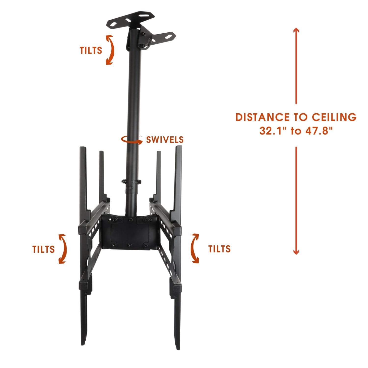 MegaMounts Tilt And Swivel Ceiling Mount, Black - Image 5