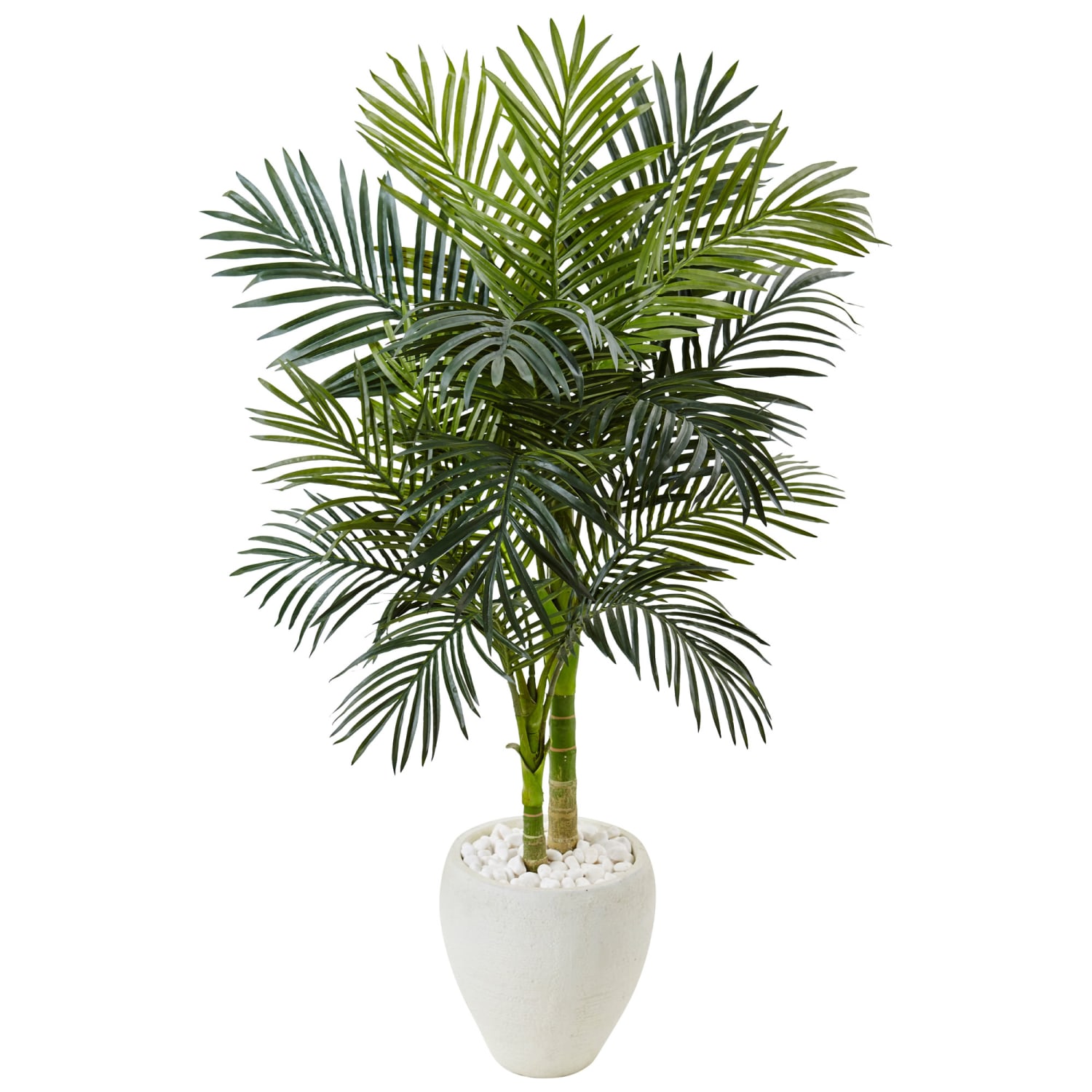 Nearly Natural Golden Cane Palm 54in Artificial Tree With Oval Planter, Green/White