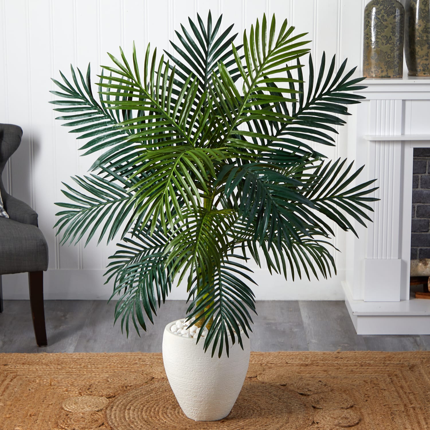Nearly Natural Golden Cane Palm 54in Artificial Tree With Oval Planter, Green/White - Image 5