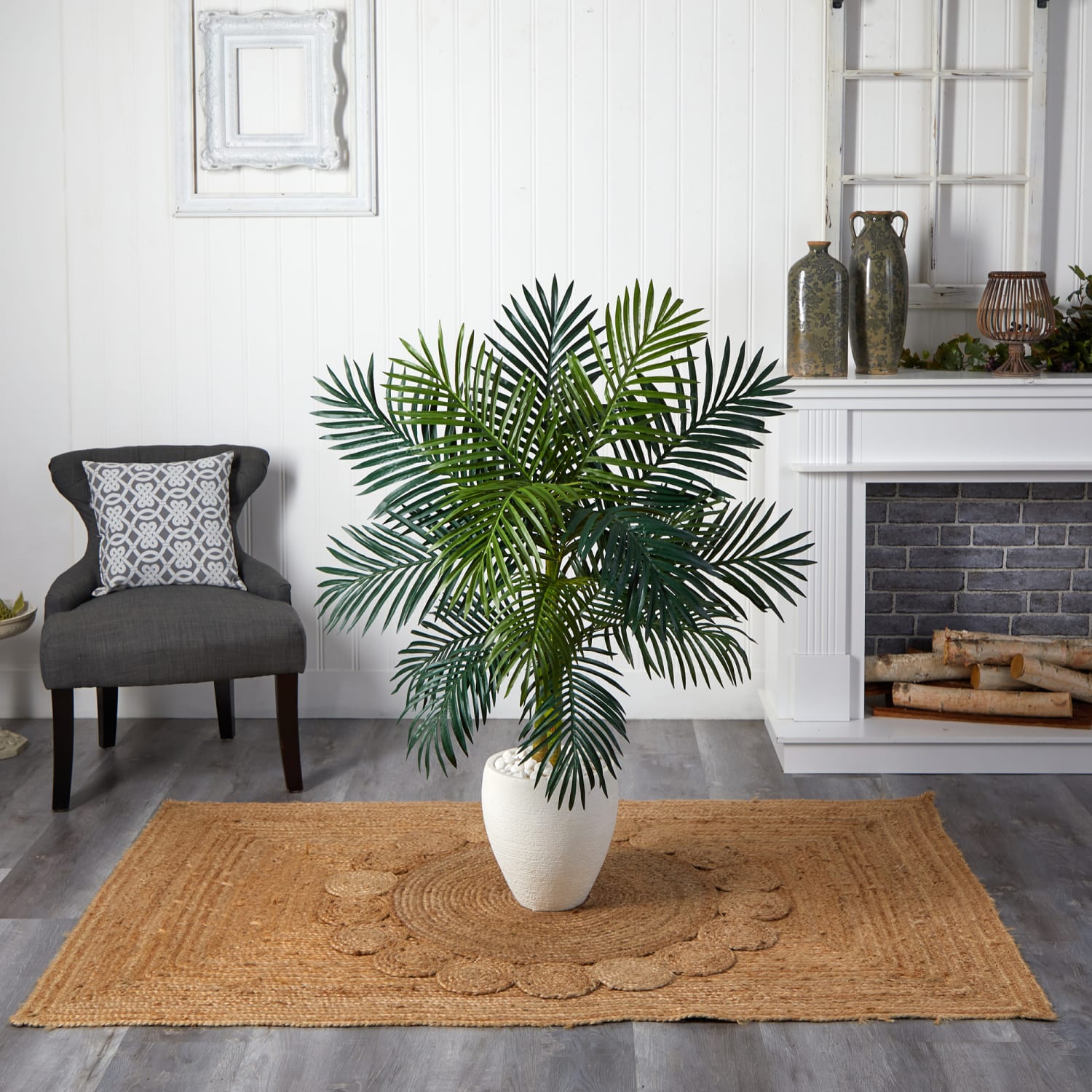 Nearly Natural Golden Cane Palm 54in Artificial Tree With Oval Planter, Green/White - Image 6