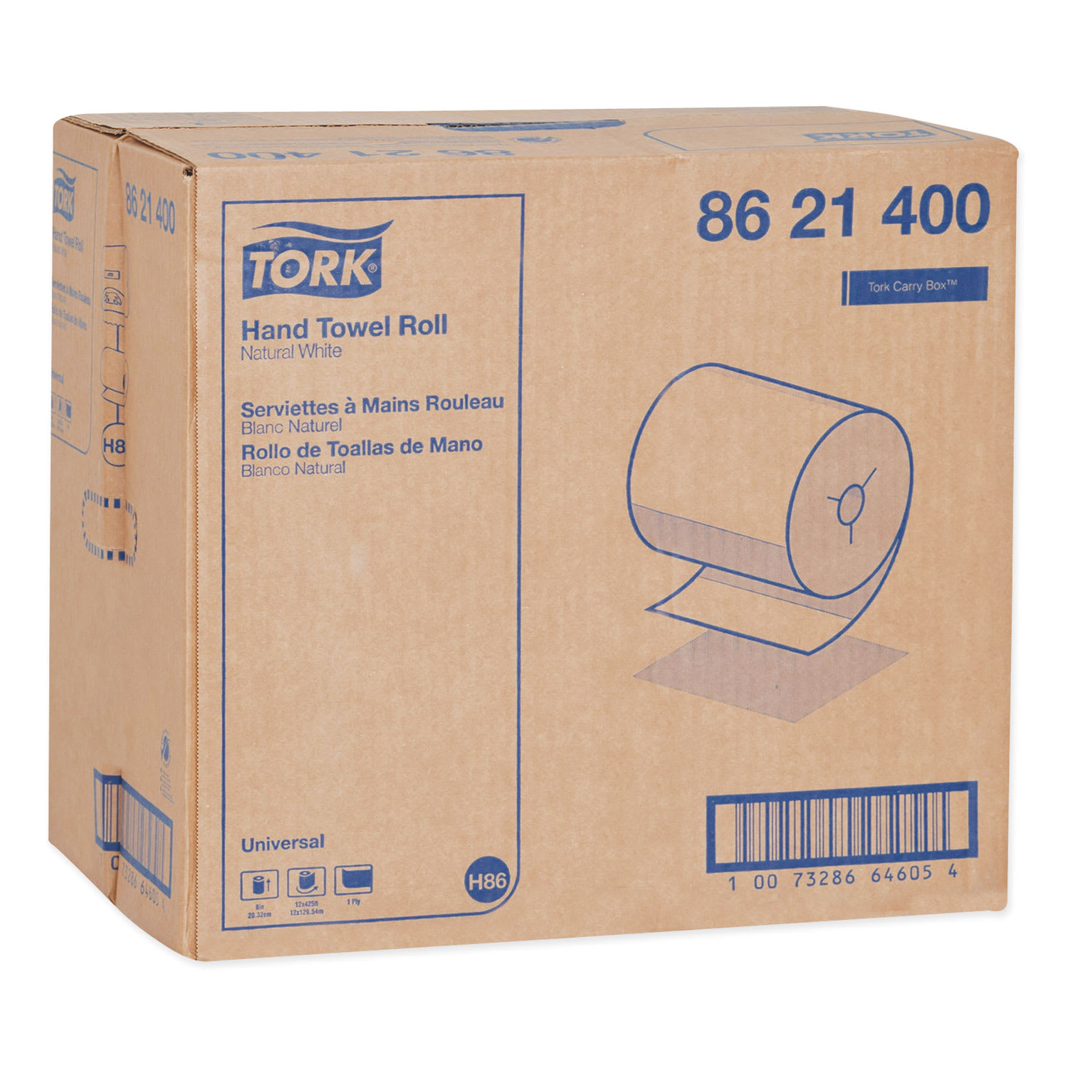 Tork Universal Hand Towel Roll, Notched, 1-Ply, 8in x 425 ft, Natural White, 12 Rolls/Carton - Image 3