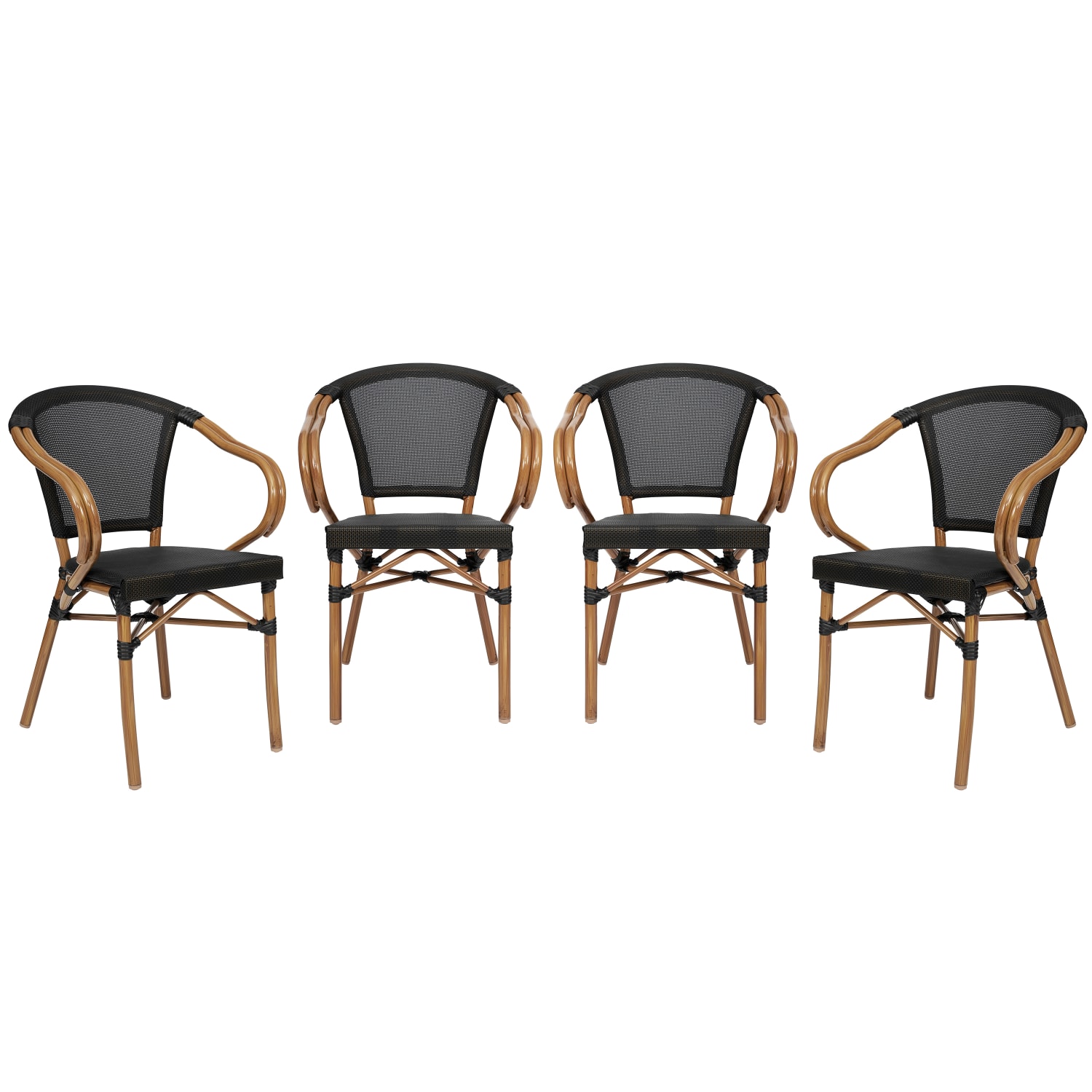 Flash Furniture 4 Pack Marseille Indoor/Outdoor Commercial Bistro Stacking Chair with Arms, Black/Natural Frame -4SDAS64218BKN
