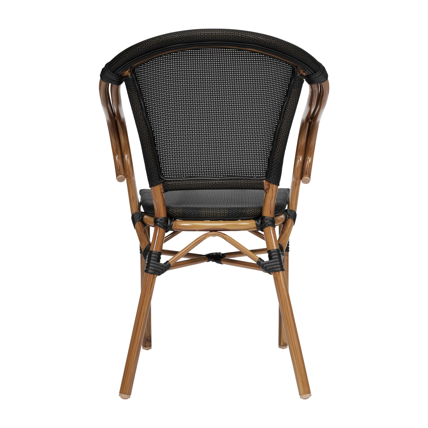 Flash Furniture 4 Pack Marseille Indoor/Outdoor Commercial Bistro Stacking Chair with Arms, Black/Natural Frame -4SDAS64218BKN - Image 9