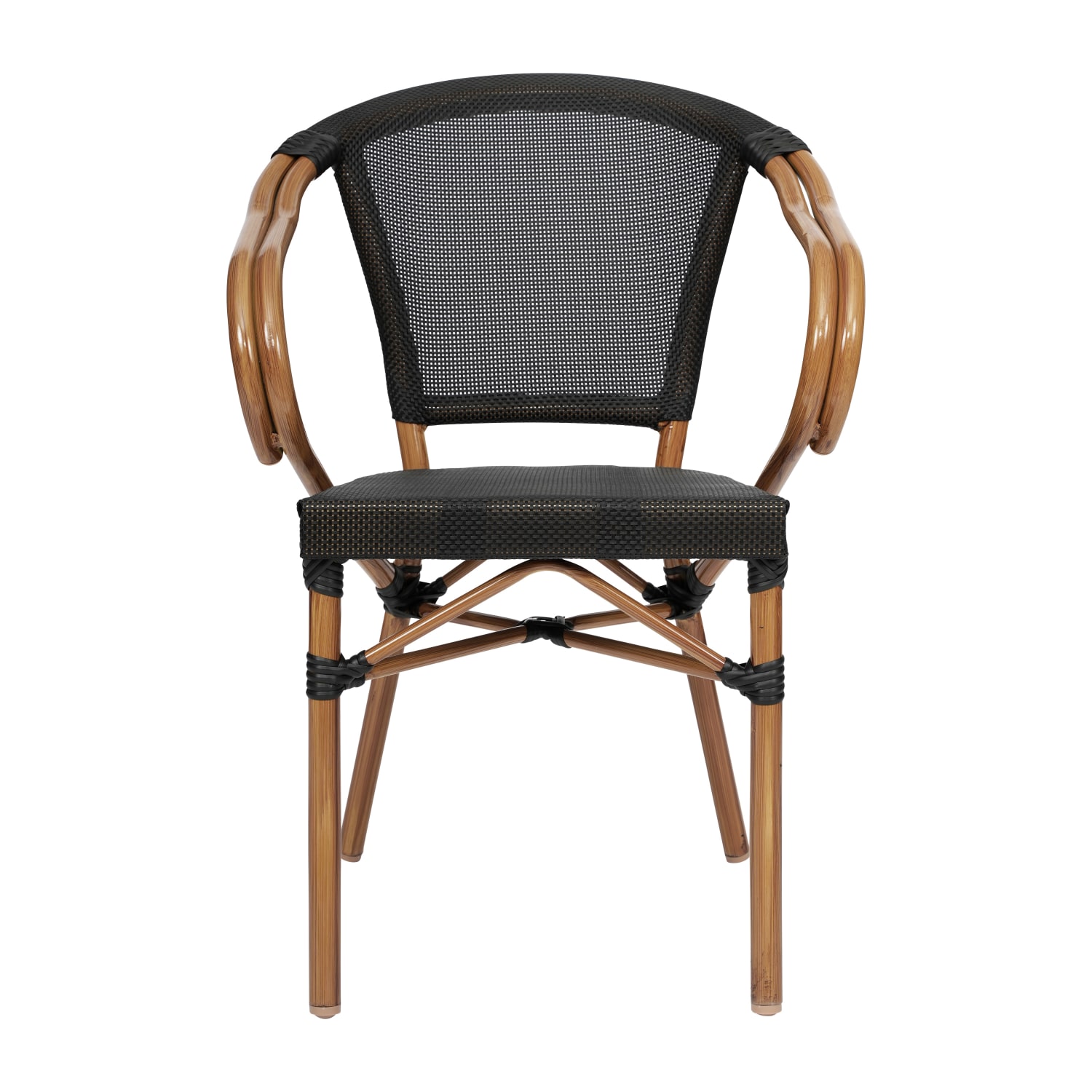 Flash Furniture 4 Pack Marseille Indoor/Outdoor Commercial Bistro Stacking Chair with Arms, Black/Natural Frame -4SDAS64218BKN - Image 11
