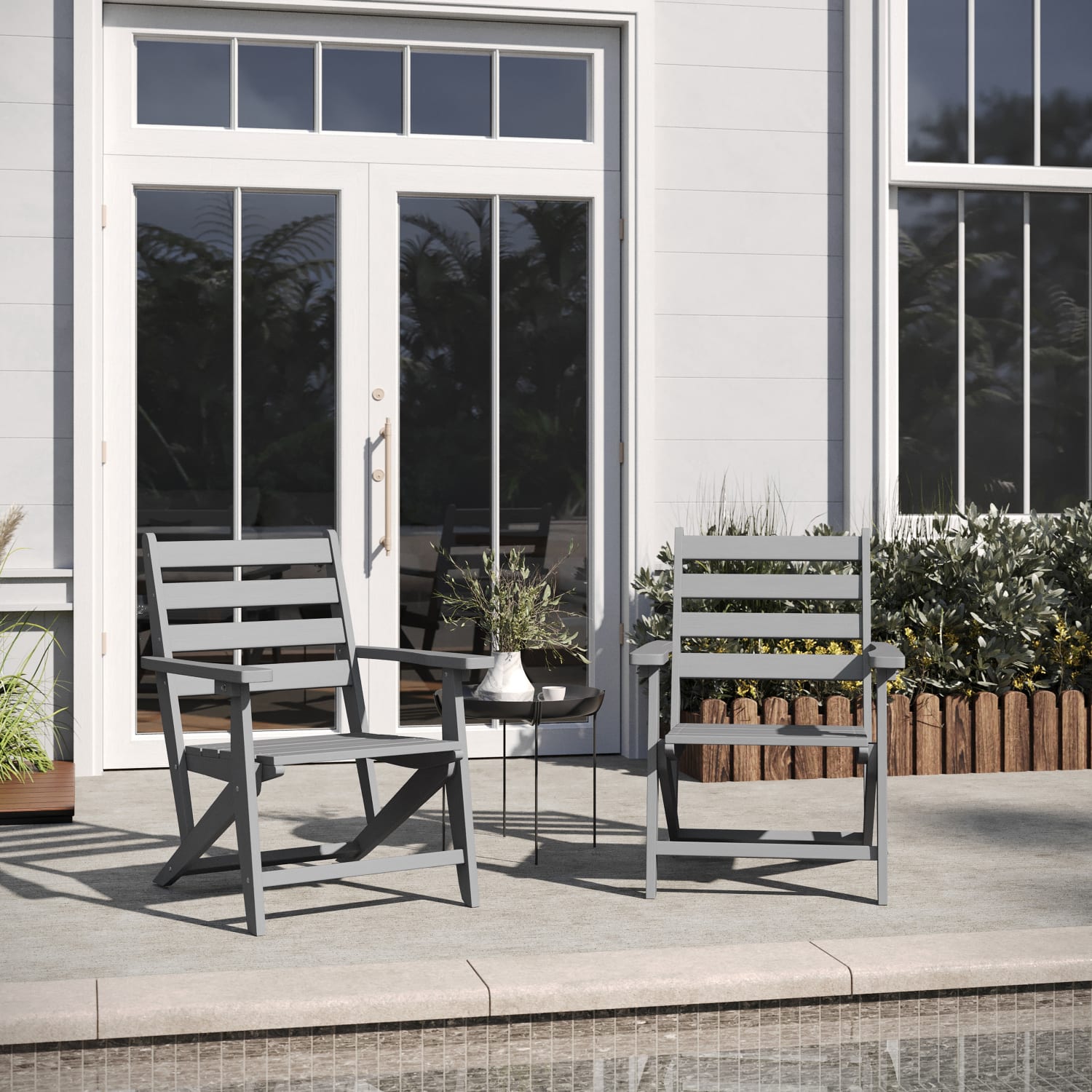Flash Furniture Tolleson Commercial Grade Adirondack Dining Chair with Fold Out Cup Holder, Weather Resistant Recycled HDPE Adirondack Chair, Gray - Image 5