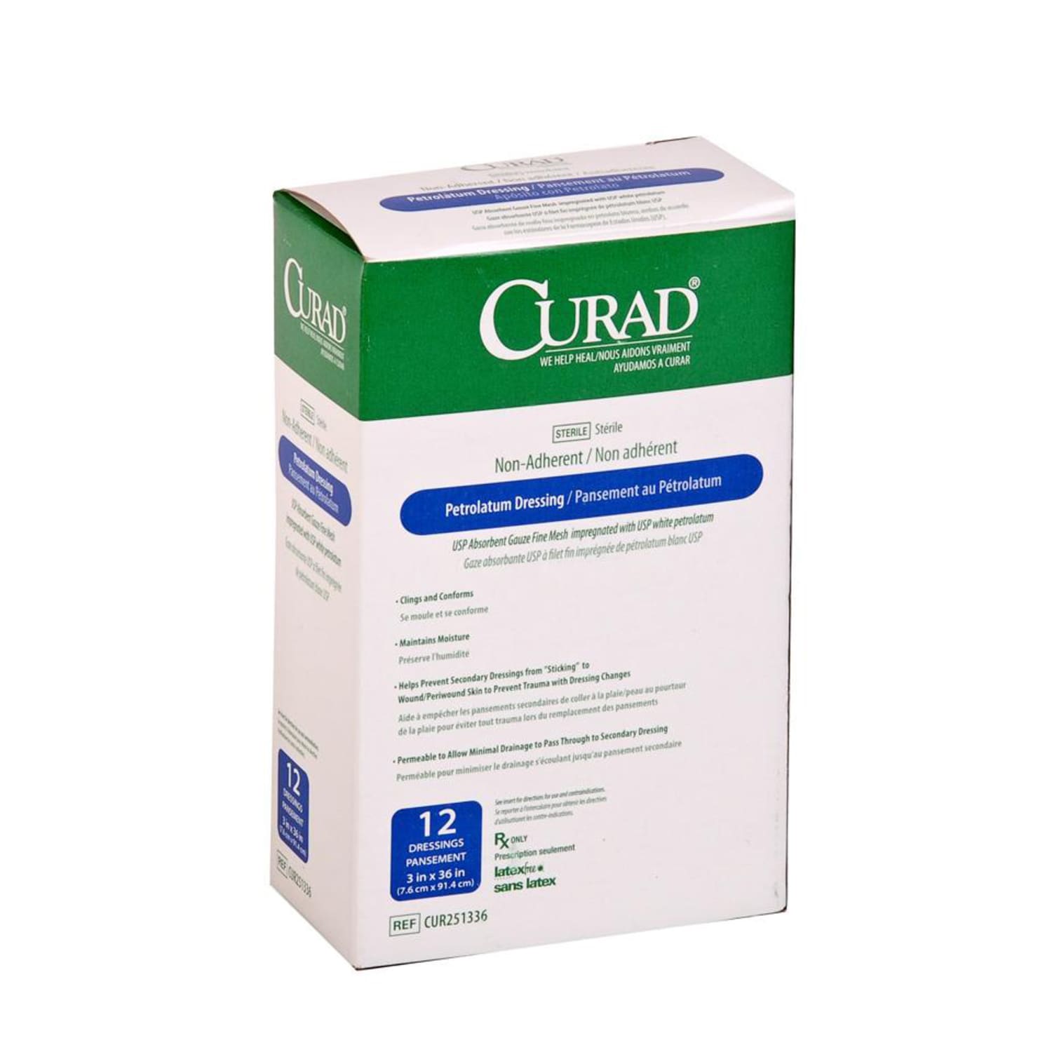 CURAD Sterile Petrolatum Gauze, 3in x 36in, White, Pack Of 72