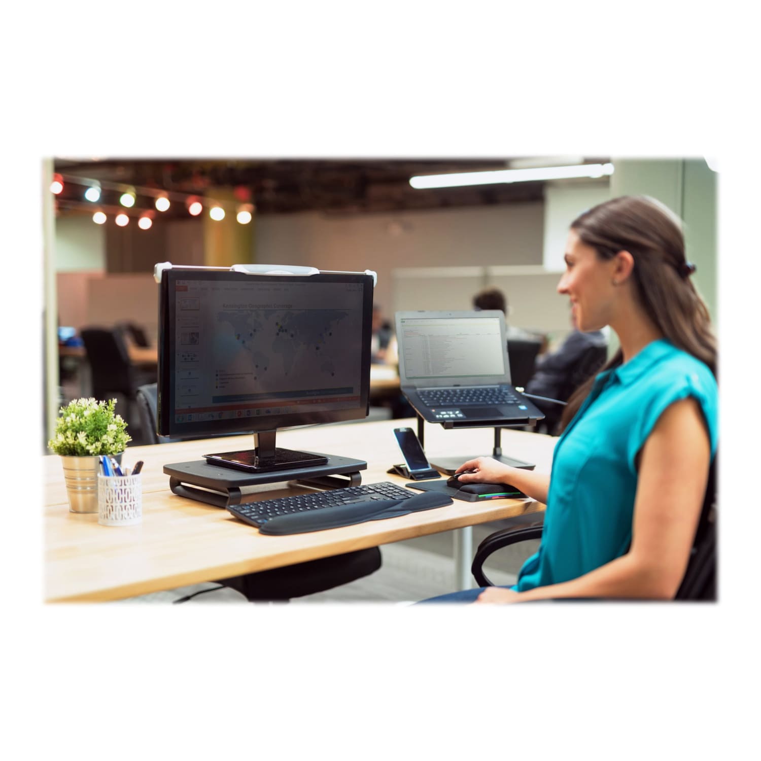 Kensington Monitor Stand Plus w/ Smartfit System, Supports 80Lbs., 16in x 11-1/2in x 6in, Black/Gray - Image 4