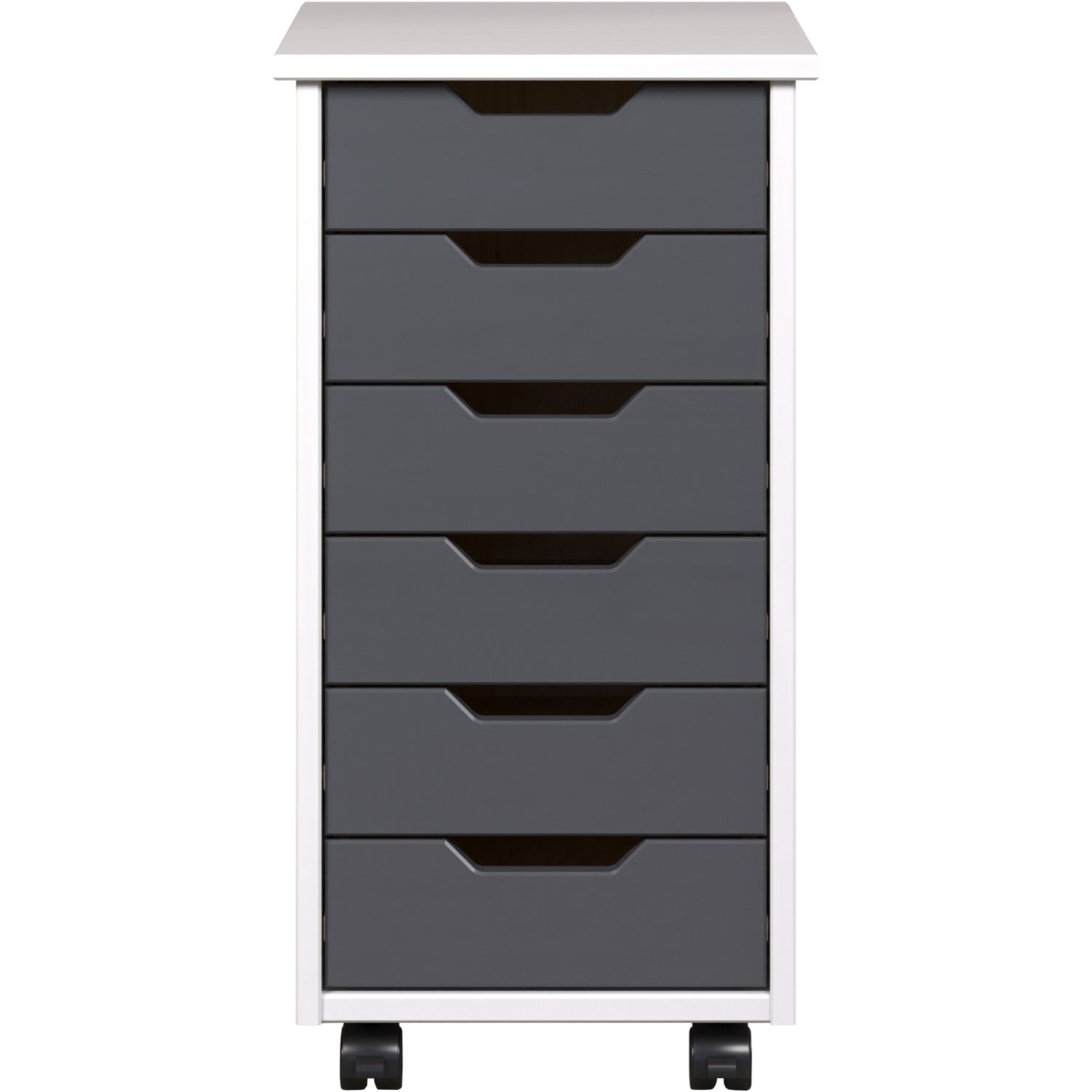 Trendfurn Omnia Narrow Roll Cart, 6 Drawers, 25-3/4in x 13-2/5in, White/Gray