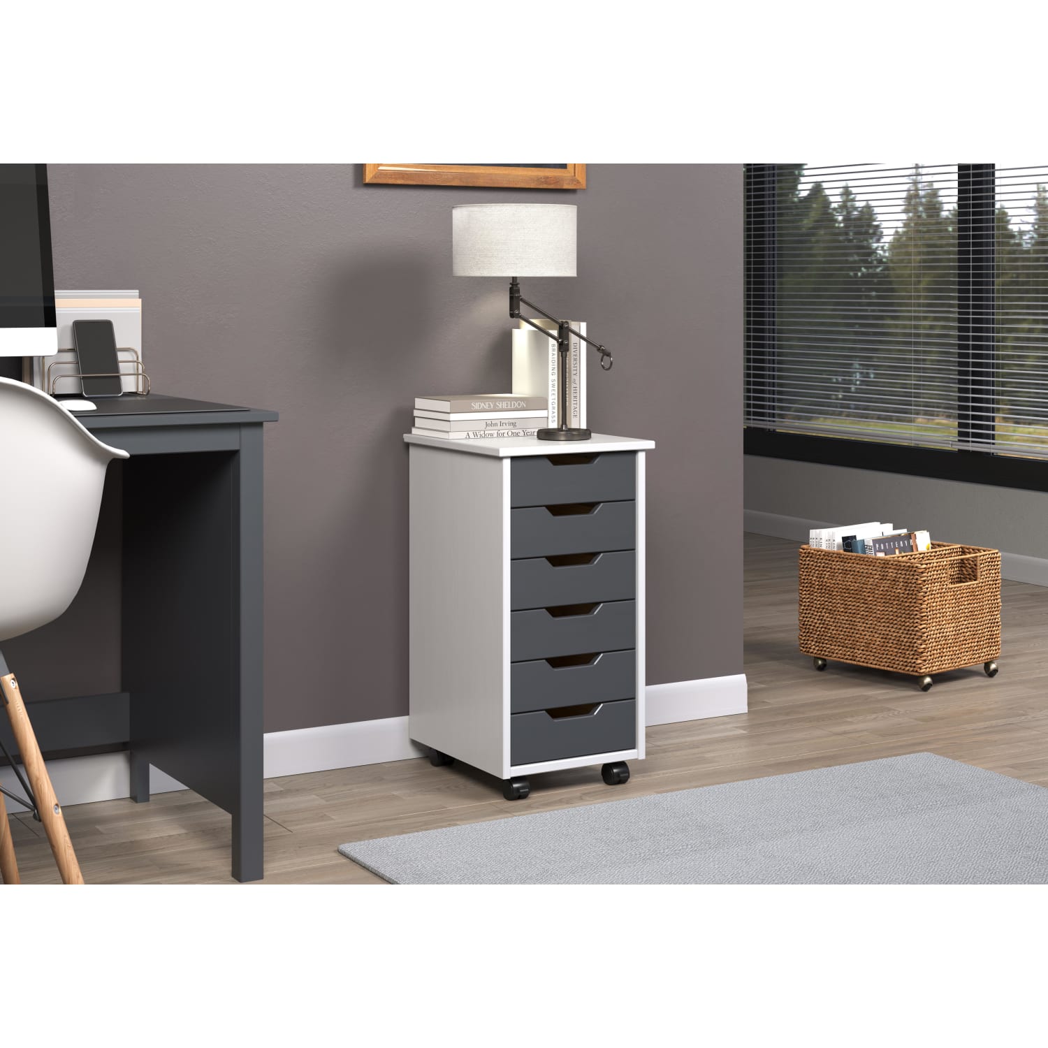 Trendfurn Omnia Narrow Roll Cart, 6 Drawers, 25-3/4in x 13-2/5in, White/Gray - Image 4