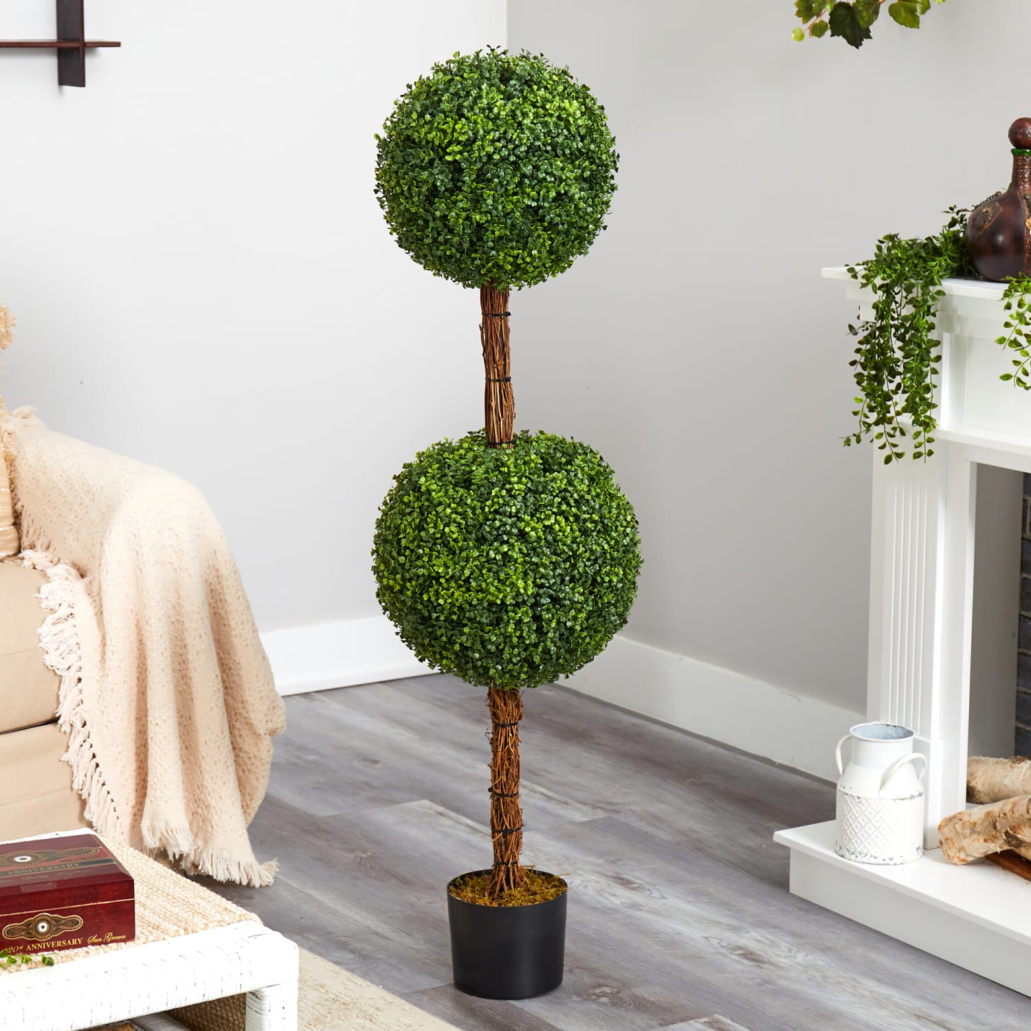 Nearly Natural Boxwood Double Ball Topiary 4.5'H Artificial Tree With Planter, 54inH x 14inW x 14inD, Green/Black - Image 4