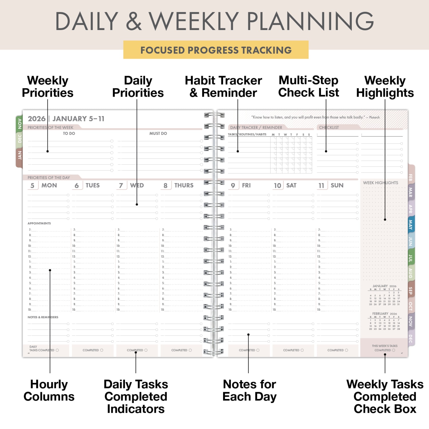 2026 Excello Brands Essential PRO Daily/Weekly/Monthly Planner,8.5in x 11in, Rainbow Petals November 2025 - December 2026, (ESPRO-CY26-8511-41) - Image 4