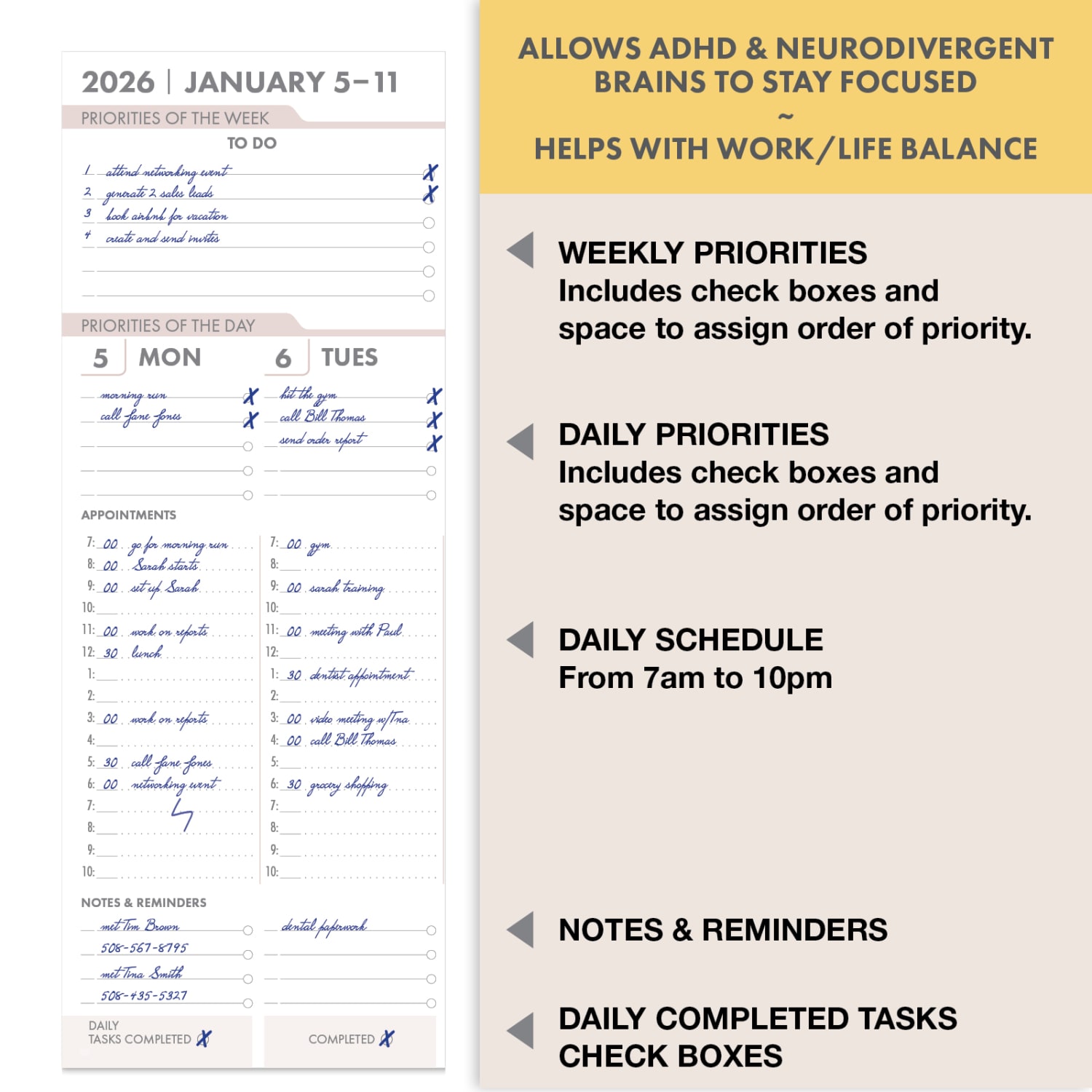 2026 Excello Brands Essential PRO Daily/Weekly/Monthly Planner,8.5in x 11in, Rainbow Petals November 2025 - December 2026, (ESPRO-CY26-8511-41) - Image 5