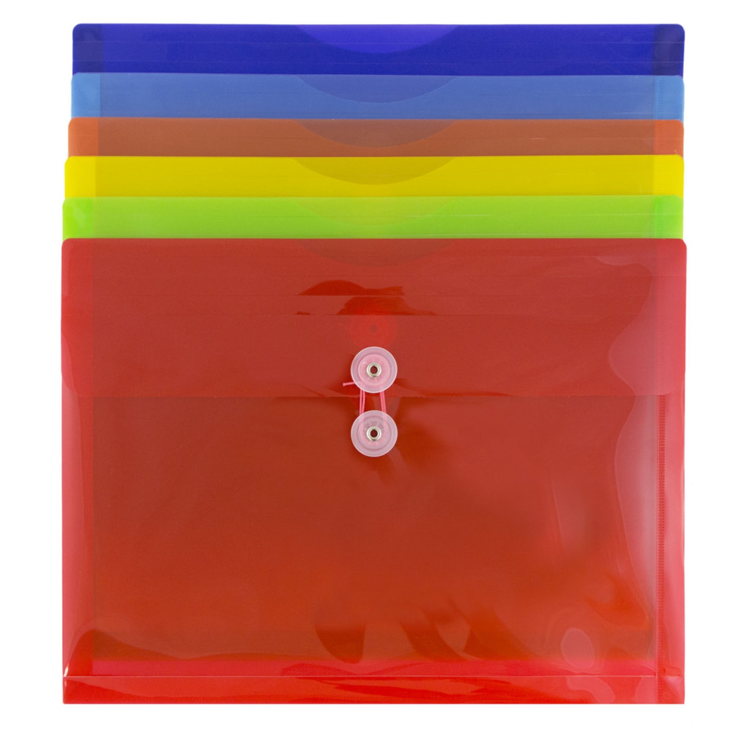 JAM Paper Plastic Letter Booklet Envelopes, 9-3/4in x 13in, Button & String Closure, Assorted Colors, Pack Of 6 Envelopes - Image 4