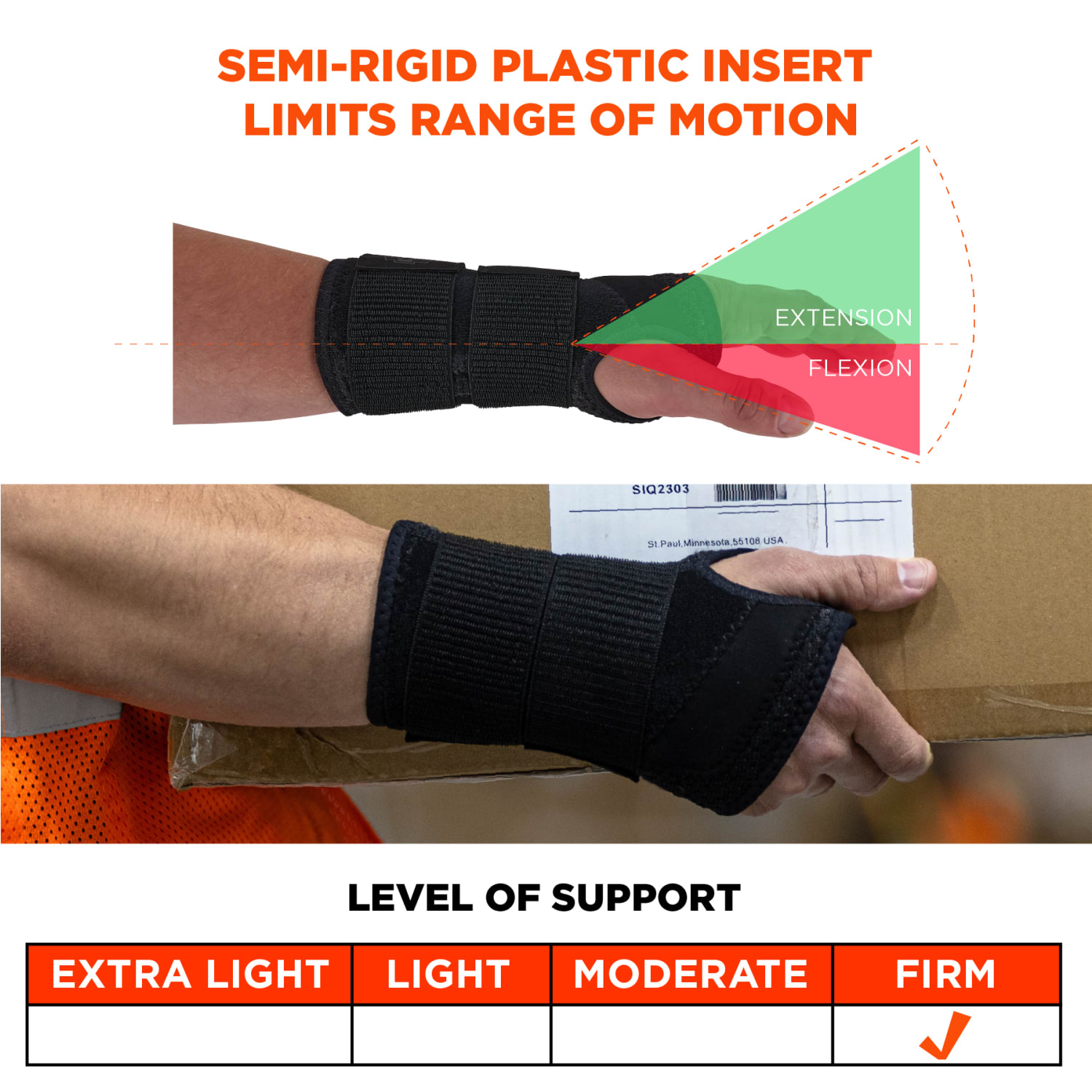 Ergodyne ProFlex 4015 Wrist Brace Support, Double Strap, M-Right, Black - Image 4
